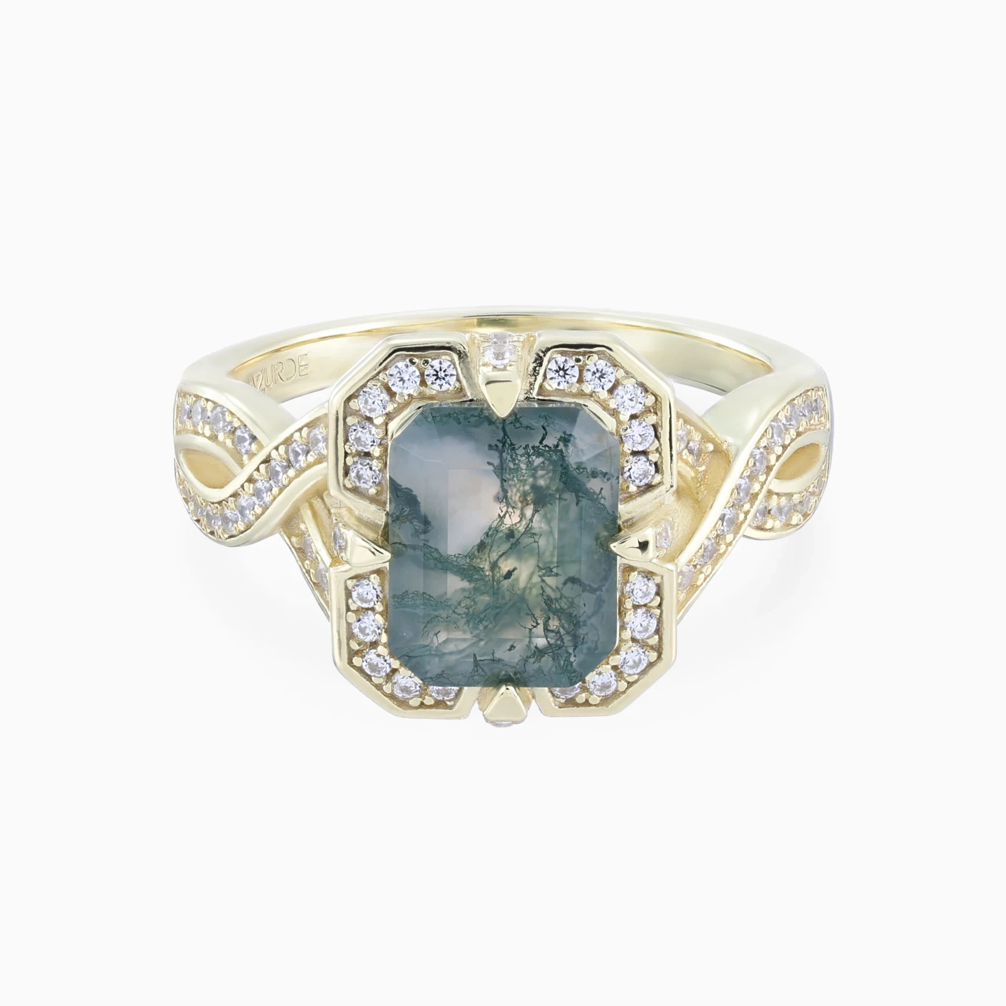Curves & Rectangular Cloudy Grey Stone Ring in Yellow Gold Plating Curves & Rectangular Cloudy Grey Stone Ring in Yellow Gold Plating