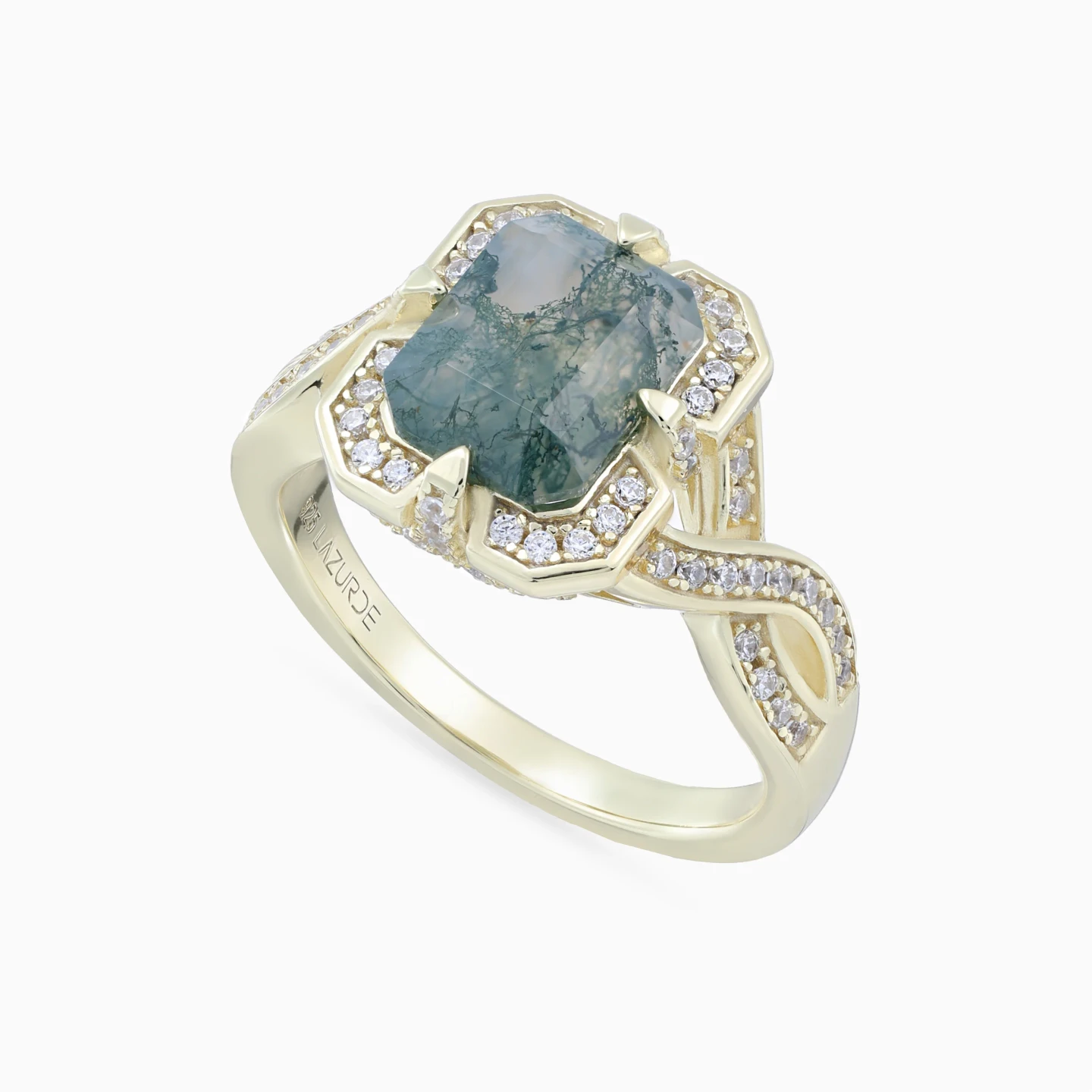 Curves & Rectangular Cloudy Grey Stone Ring in Yellow Gold Plating - 3 Curves & Rectangular Cloudy Grey Stone Ring in Yellow Gold Plating - 3