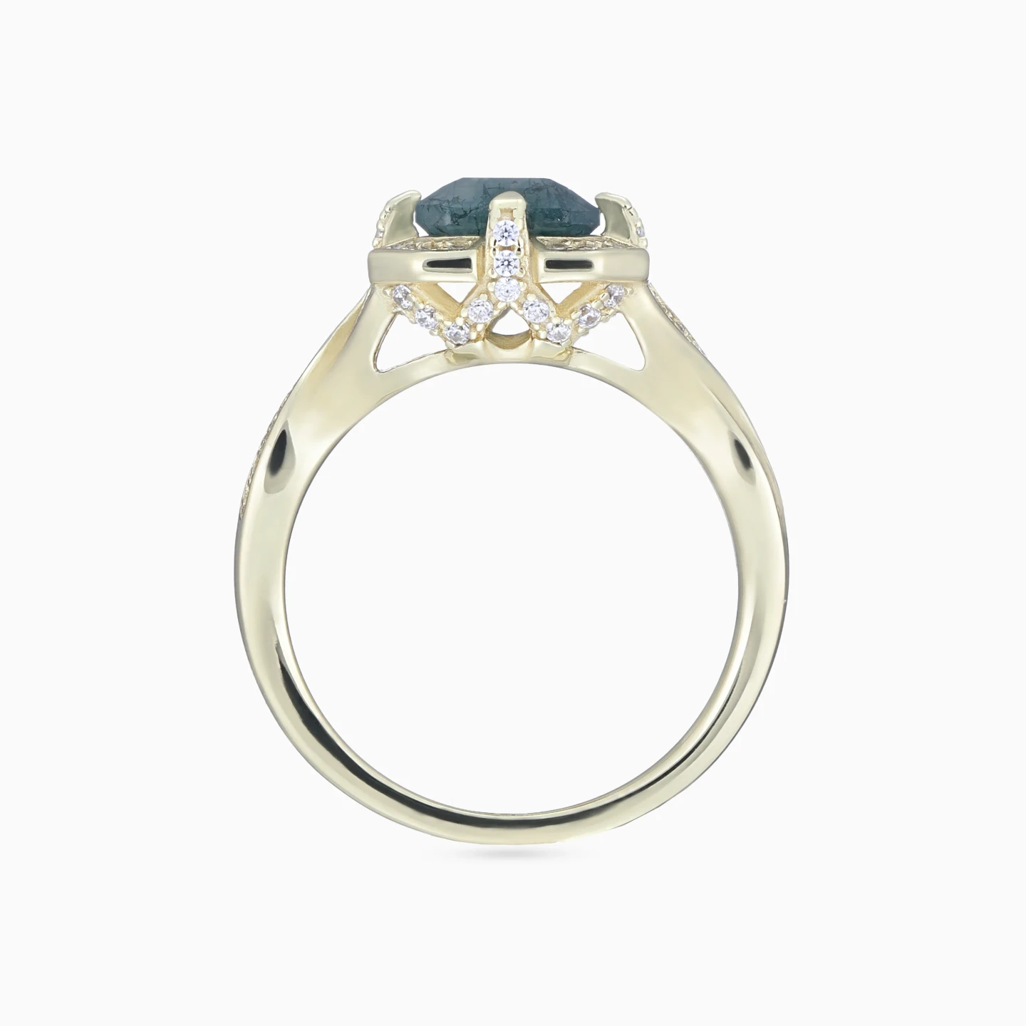 Curves & Rectangular Cloudy Grey Stone Ring in Yellow Gold Plating - 4 Curves & Rectangular Cloudy Grey Stone Ring in Yellow Gold Plating - 4