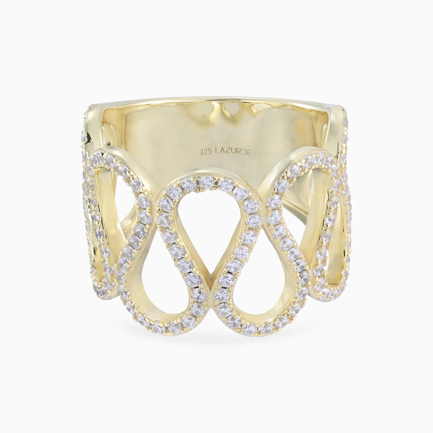 Looping Curves Cubic Zirconia Ring in Yellow Gold Plated Looping Curves Cubic Zirconia Ring in Yellow Gold Plated