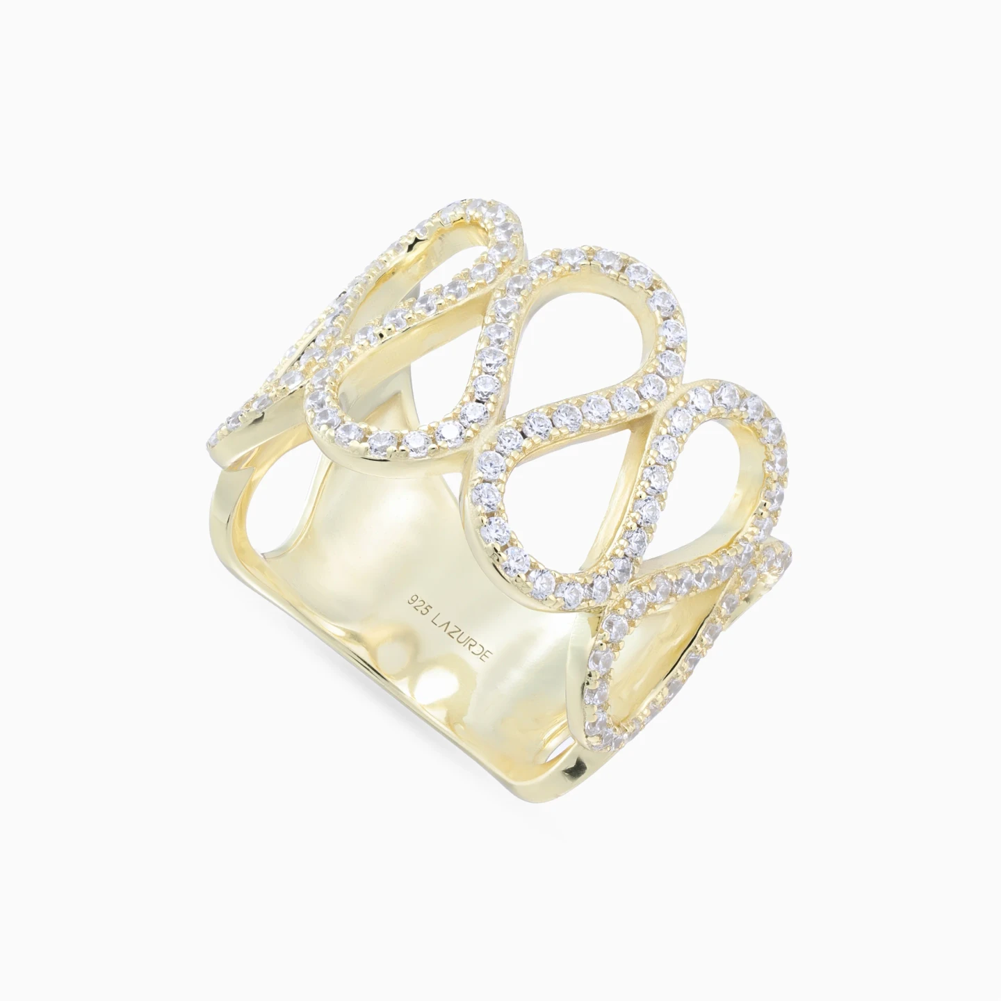 Looping Curves Cubic Zirconia Ring in Yellow Gold Plated - 3 Looping Curves Cubic Zirconia Ring in Yellow Gold Plated - 3