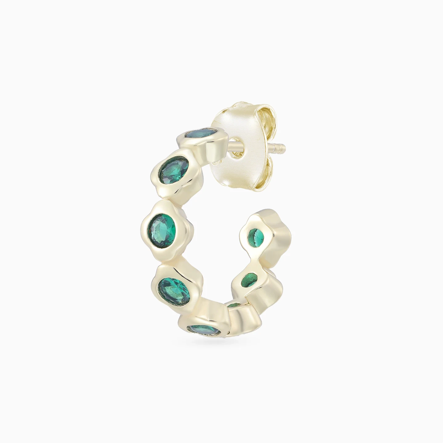 Round Green Stones Hoop Earrings in Yellow Gold Plating - 4 Round Green Stones Hoop Earrings in Yellow Gold Plating - 4