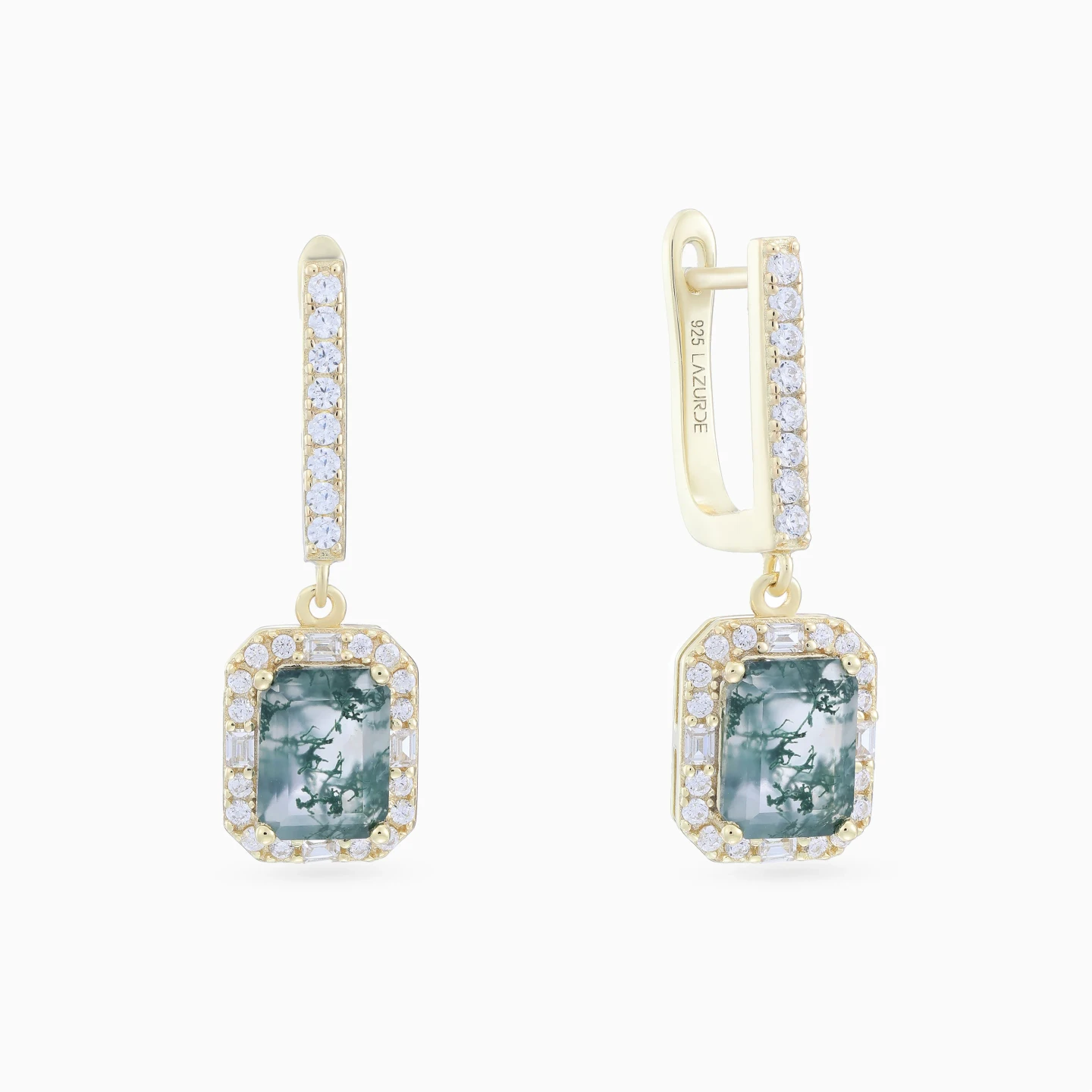 Rectangular Cloudy Grey Stone Drop Earrings in Yellow Gold Plating Rectangular Cloudy Grey Stone Drop Earrings in Yellow Gold Plating