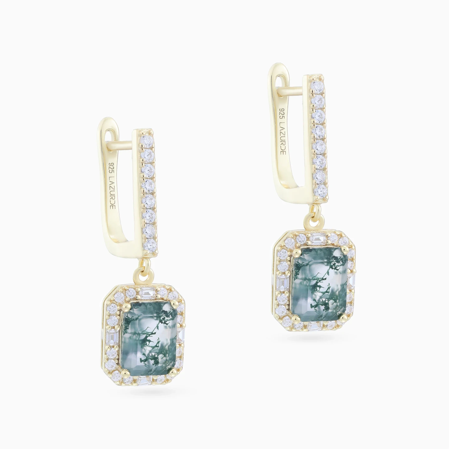 Rectangular Cloudy Grey Stone Drop Earrings in Yellow Gold Plating - 3 Rectangular Cloudy Grey Stone Drop Earrings in Yellow Gold Plating - 3