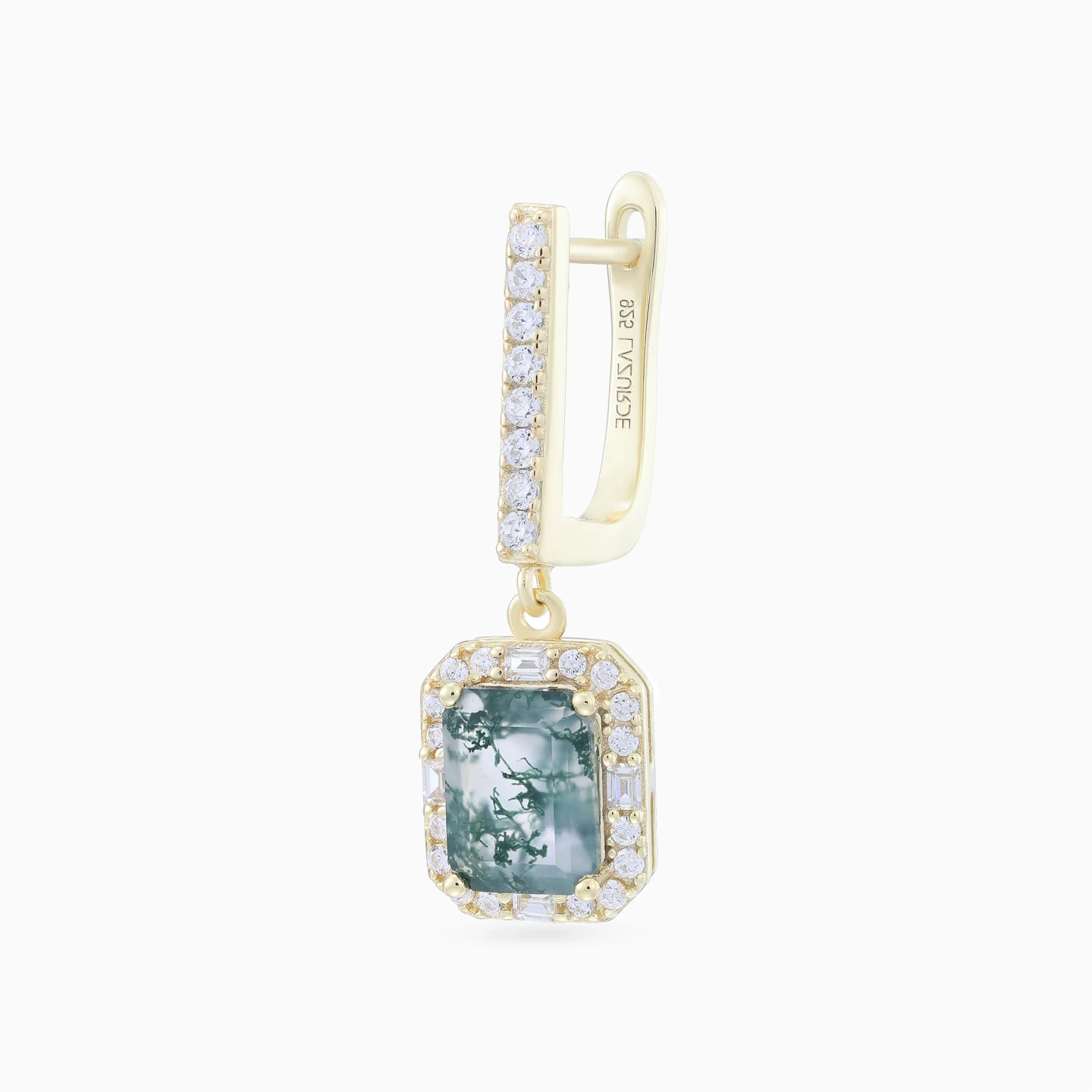 Rectangular Cloudy Grey Stone Drop Earrings in Yellow Gold Plating - 4 Rectangular Cloudy Grey Stone Drop Earrings in Yellow Gold Plating - 4