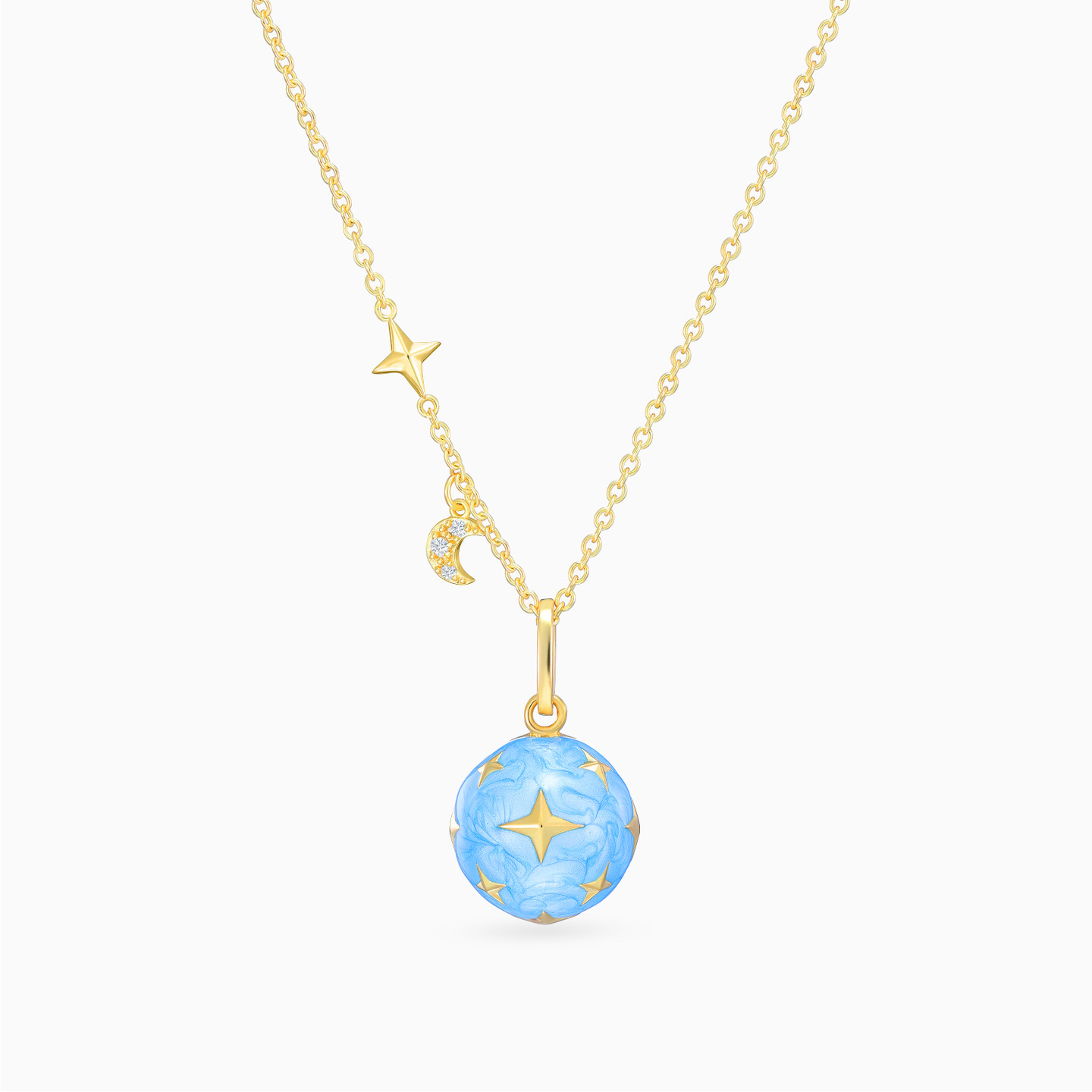 Star & Moon Blue Colored Stone Gold Plated Necklace Star & Moon Blue Colored Stone Gold Plated Necklace