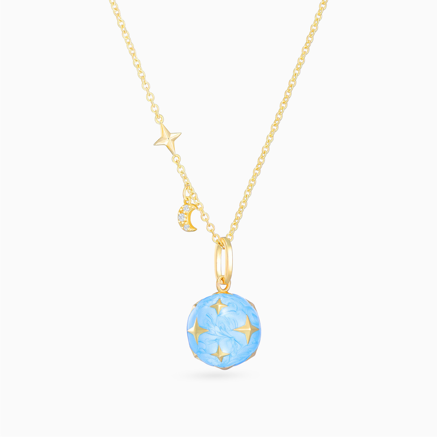 Star & Moon Blue Colored Stone Gold Plated Necklace - 2 Star & Moon Blue Colored Stone Gold Plated Necklace - 2