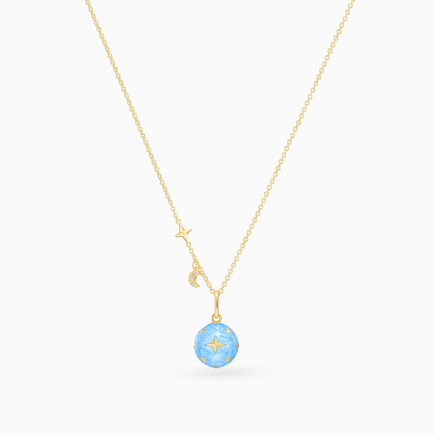 Star & Moon Blue Colored Stone Gold Plated Necklace - 3 Star & Moon Blue Colored Stone Gold Plated Necklace - 3