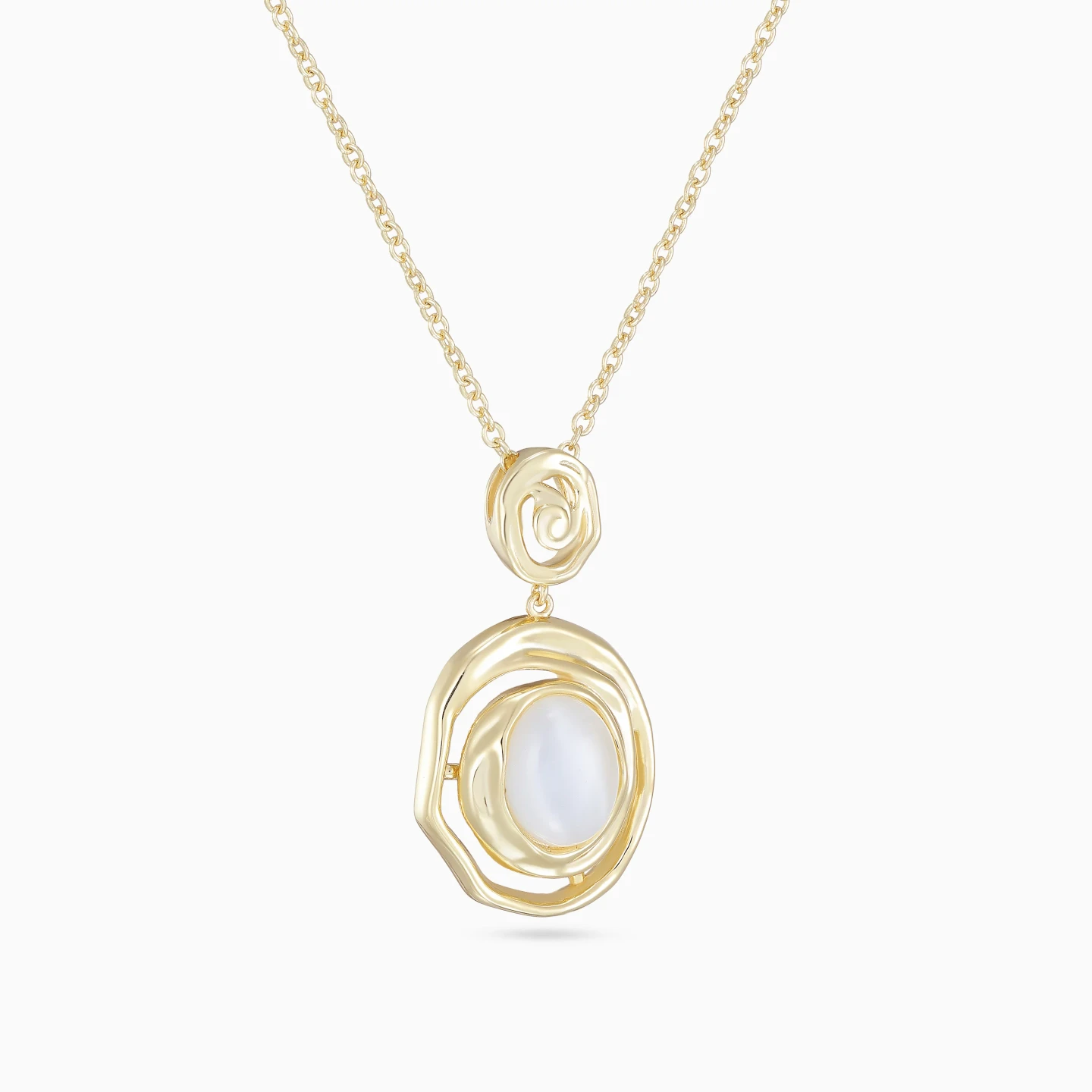 Oval Mother of Pearl Swirl Gold Plated Necklace - 2 Oval Mother of Pearl Swirl Gold Plated Necklace - 2