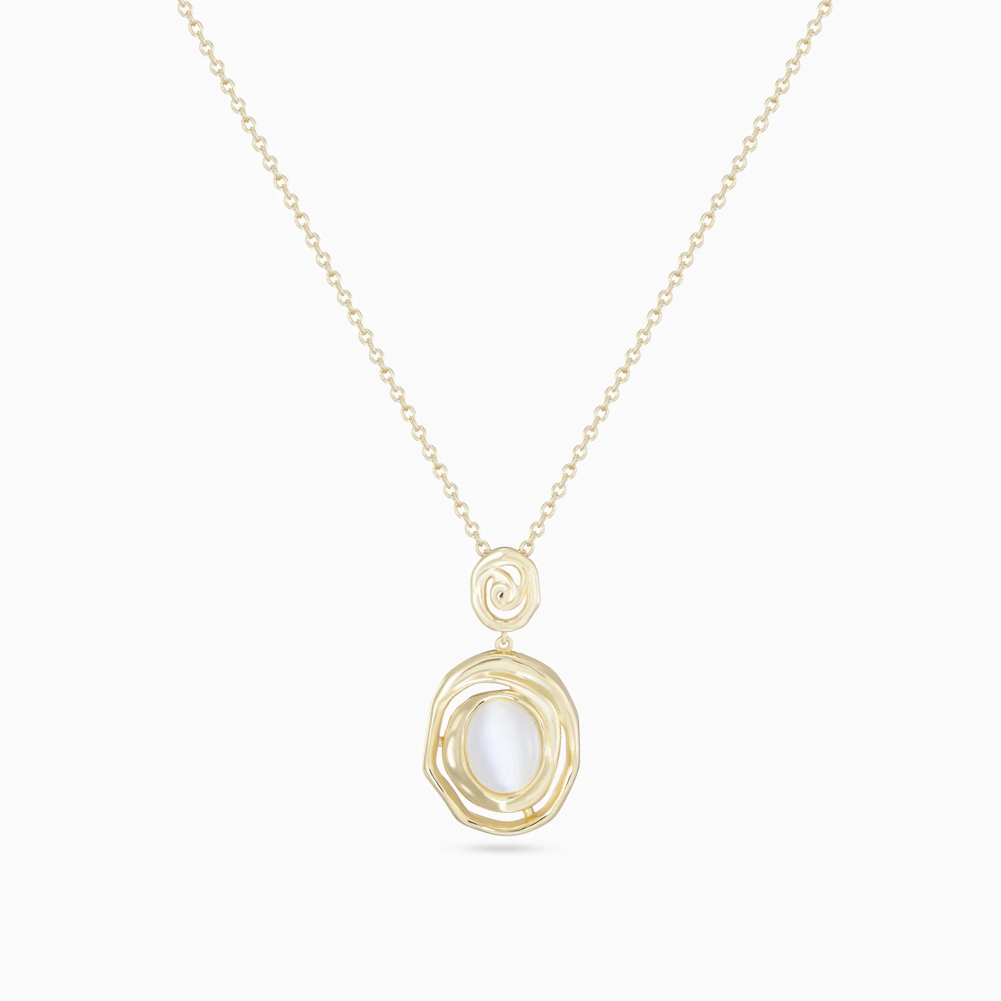 Oval Mother of Pearl Swirl Gold Plated Necklace - 3 Oval Mother of Pearl Swirl Gold Plated Necklace - 3