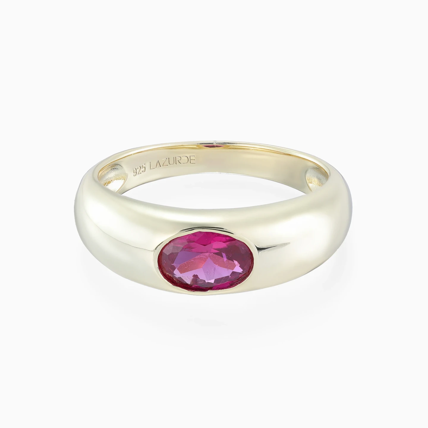 Chunky Curve Pink Stones Ring in Yellow Gold Plating Chunky Curve Pink Stones Ring in Yellow Gold Plating