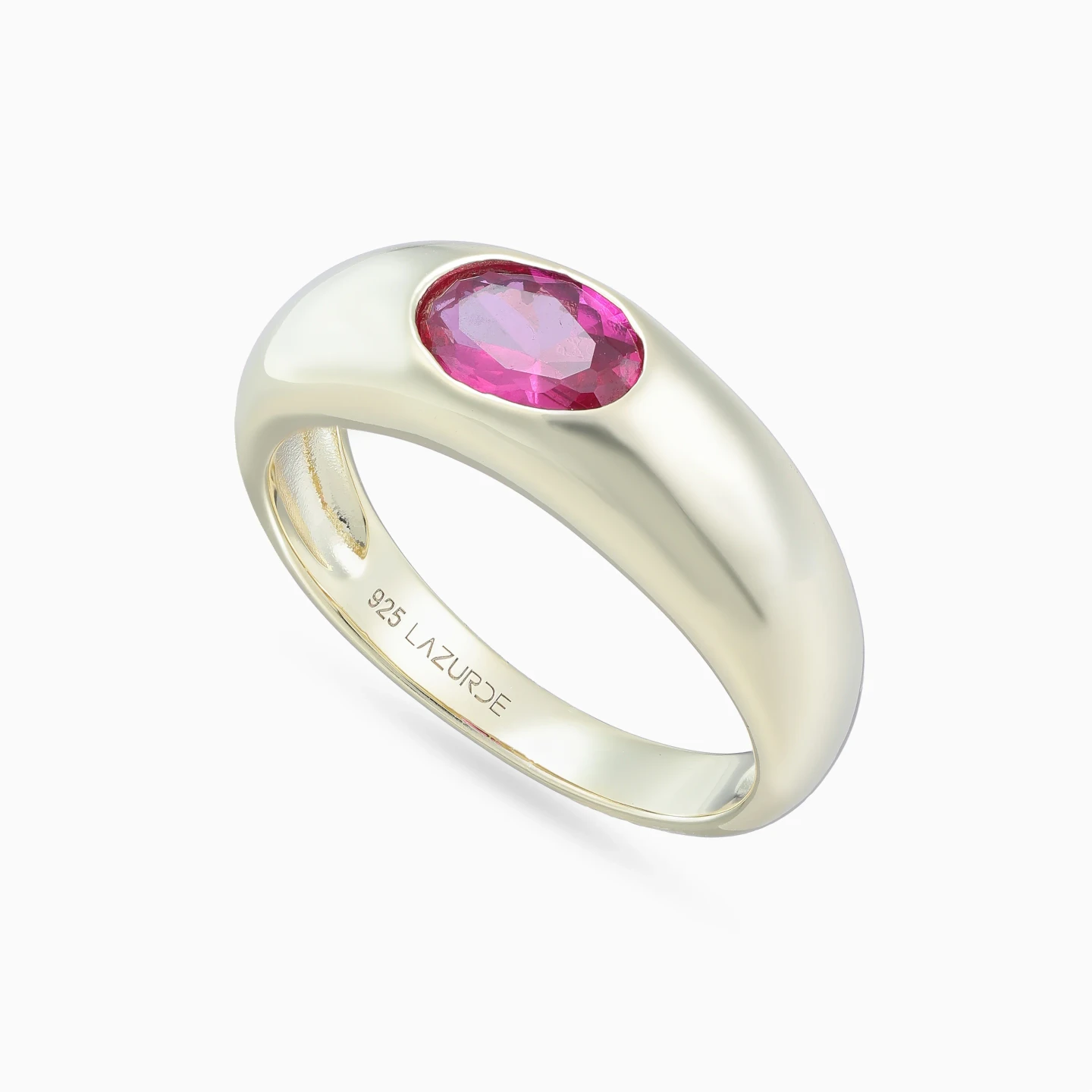 Chunky Curve Pink Stones Ring in Yellow Gold Plating - 3 Chunky Curve Pink Stones Ring in Yellow Gold Plating - 3