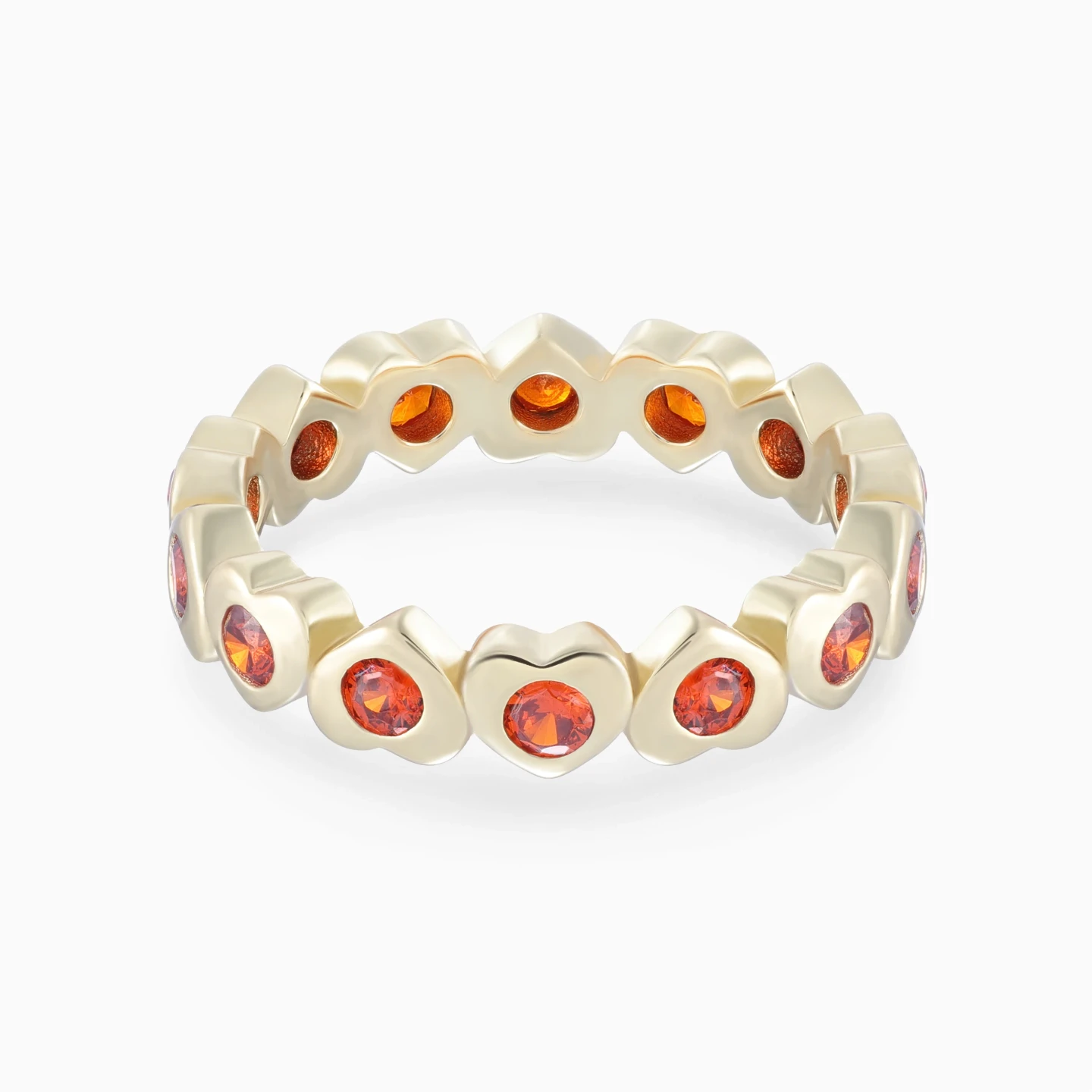 Heart Settings Red Stones Ring in Yellow Gold Plating Heart Settings Red Stones Ring in Yellow Gold Plating