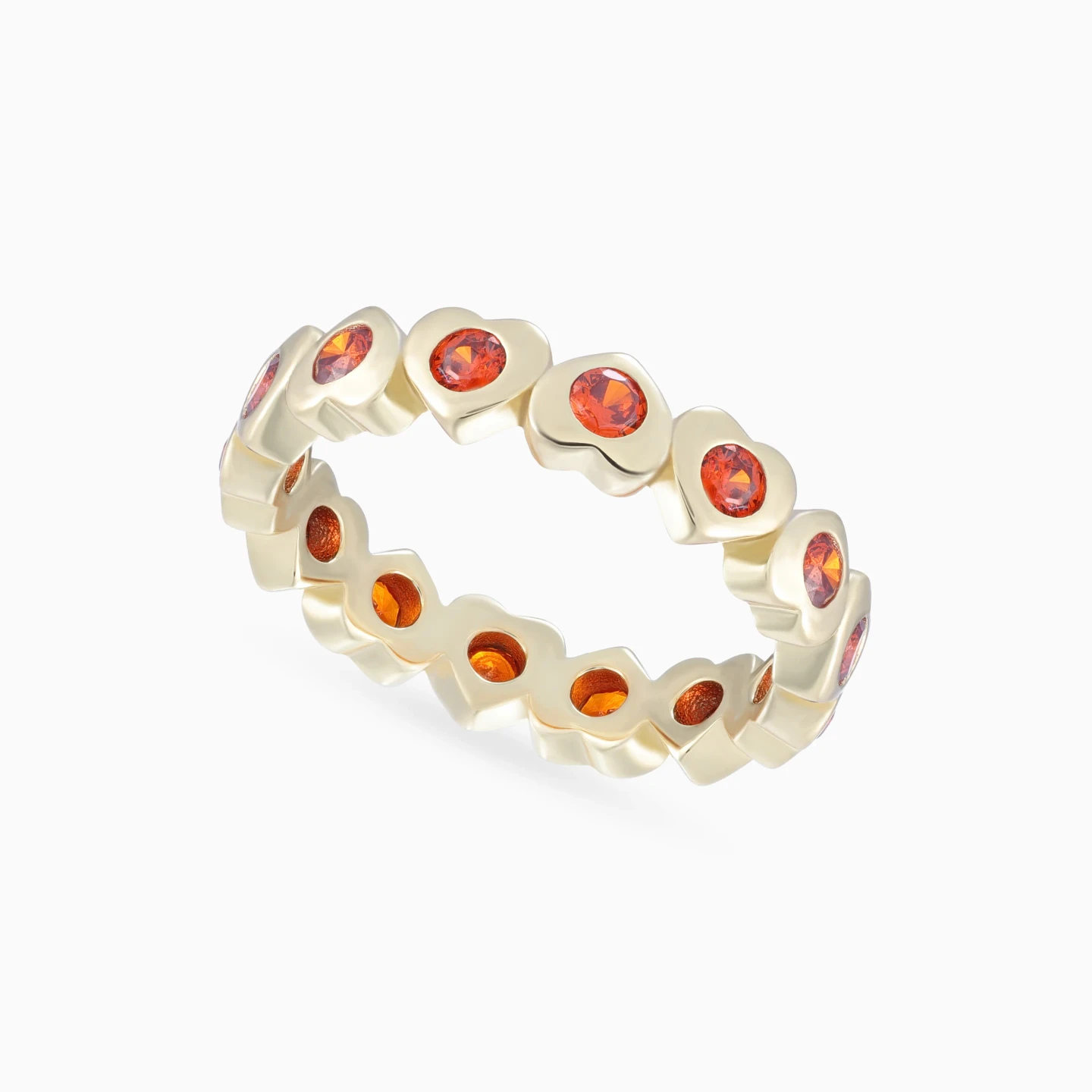 Heart Settings Red Stones Ring in Yellow Gold Plating - 3 Heart Settings Red Stones Ring in Yellow Gold Plating - 3