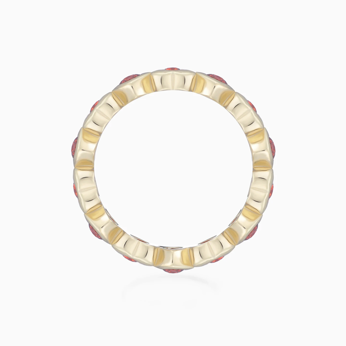 Heart Settings Red Stones Ring in Yellow Gold Plating - 4 Heart Settings Red Stones Ring in Yellow Gold Plating - 4