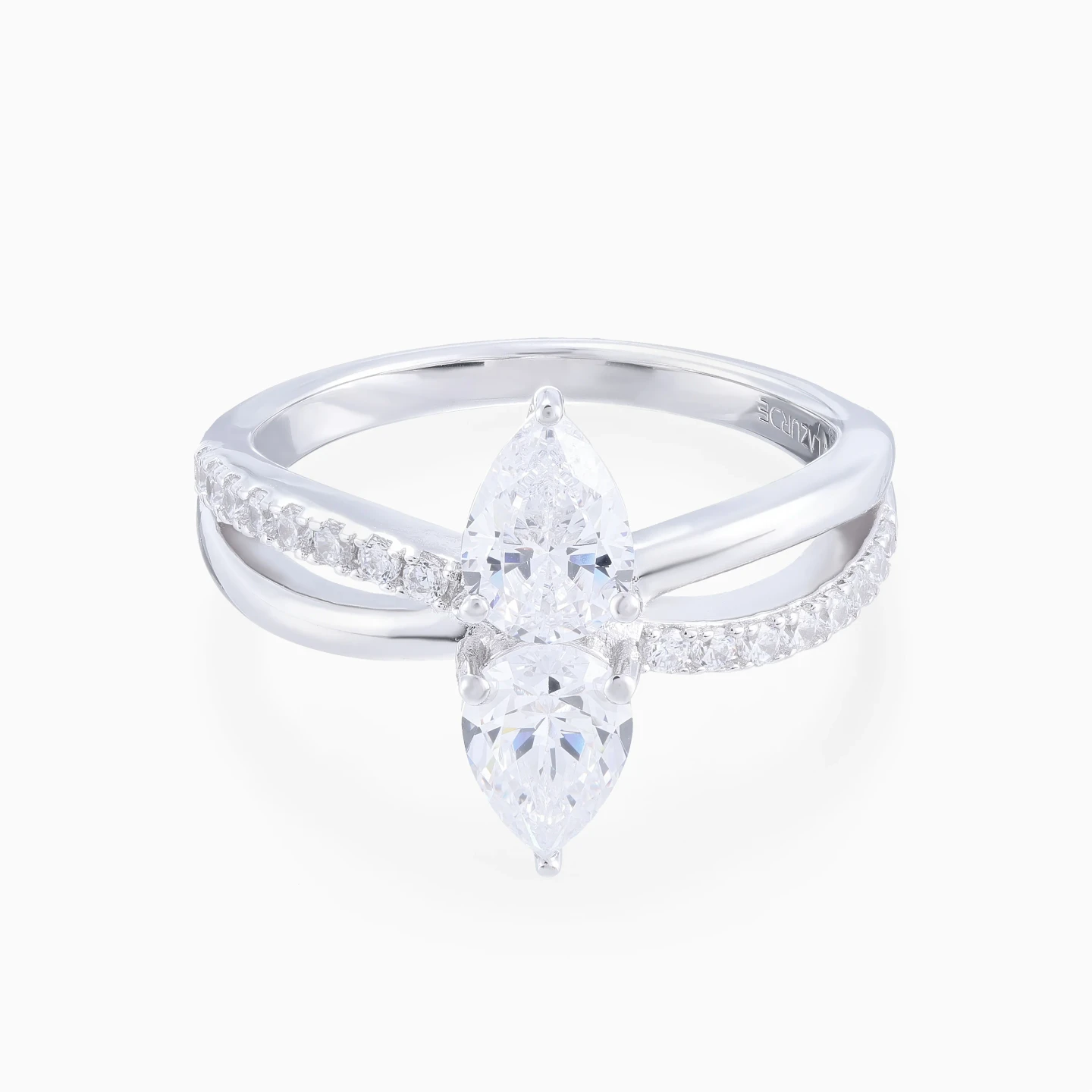 Elongated Center Cubic Zirconia Split Shank Ring in Sterling Silver Elongated Center Cubic Zirconia Split Shank Ring in Sterling Silver