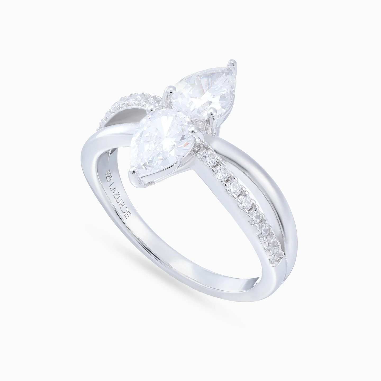 Elongated Center Cubic Zirconia Split Shank Ring in Sterling Silver - 3 Elongated Center Cubic Zirconia Split Shank Ring in Sterling Silver - 3
