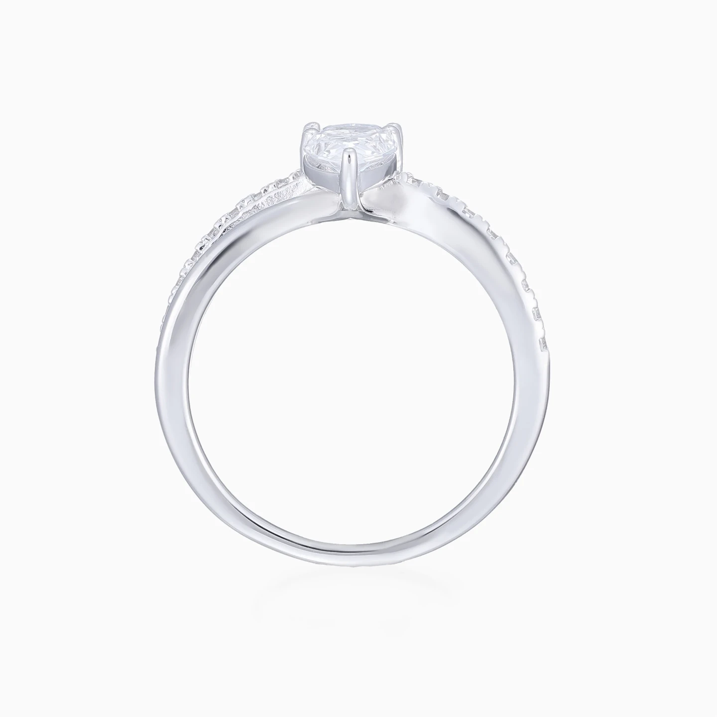 Elongated Center Cubic Zirconia Split Shank Ring in Sterling Silver - 4 Elongated Center Cubic Zirconia Split Shank Ring in Sterling Silver - 4