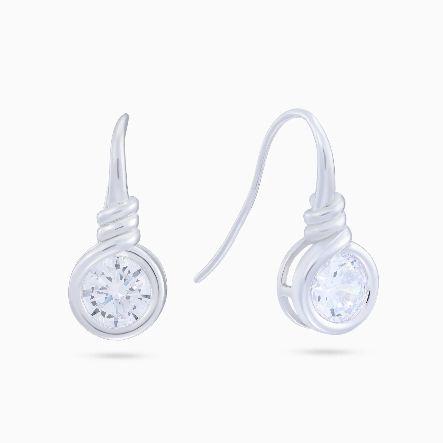 Twist & Round Shaped Cubic Zirconia Drop Earrings in Sterling Silver Twist & Round Shaped Cubic Zirconia Drop Earrings in Sterling Silver