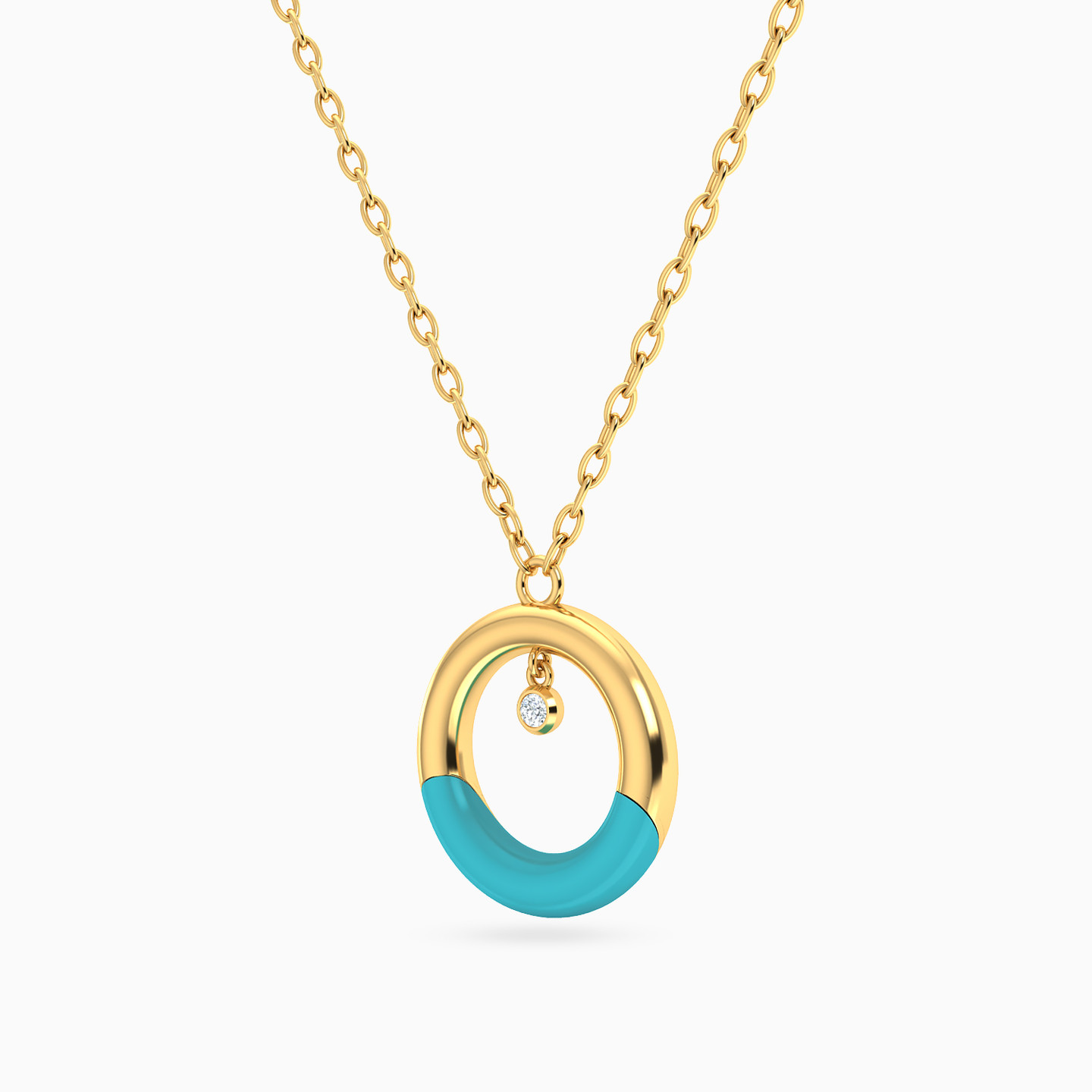 Circle Cubic Zirconia & Enamel Coated Necklace in 18K Gold - 2 Circle Cubic Zirconia & Enamel Coated Necklace in 18K Gold - 2