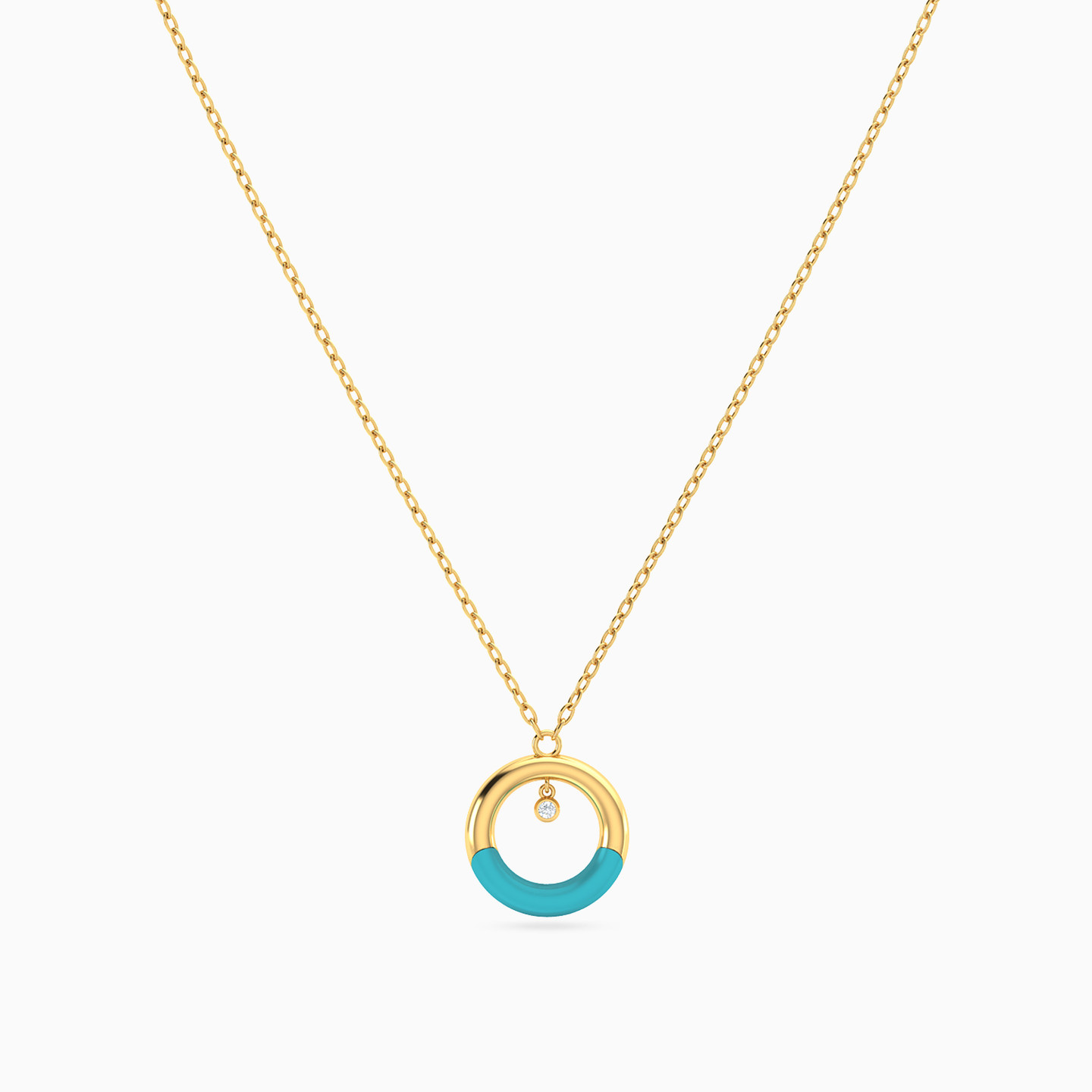 Circle Cubic Zirconia & Enamel Coated Necklace in 18K Gold - 3 Circle Cubic Zirconia & Enamel Coated Necklace in 18K Gold - 3