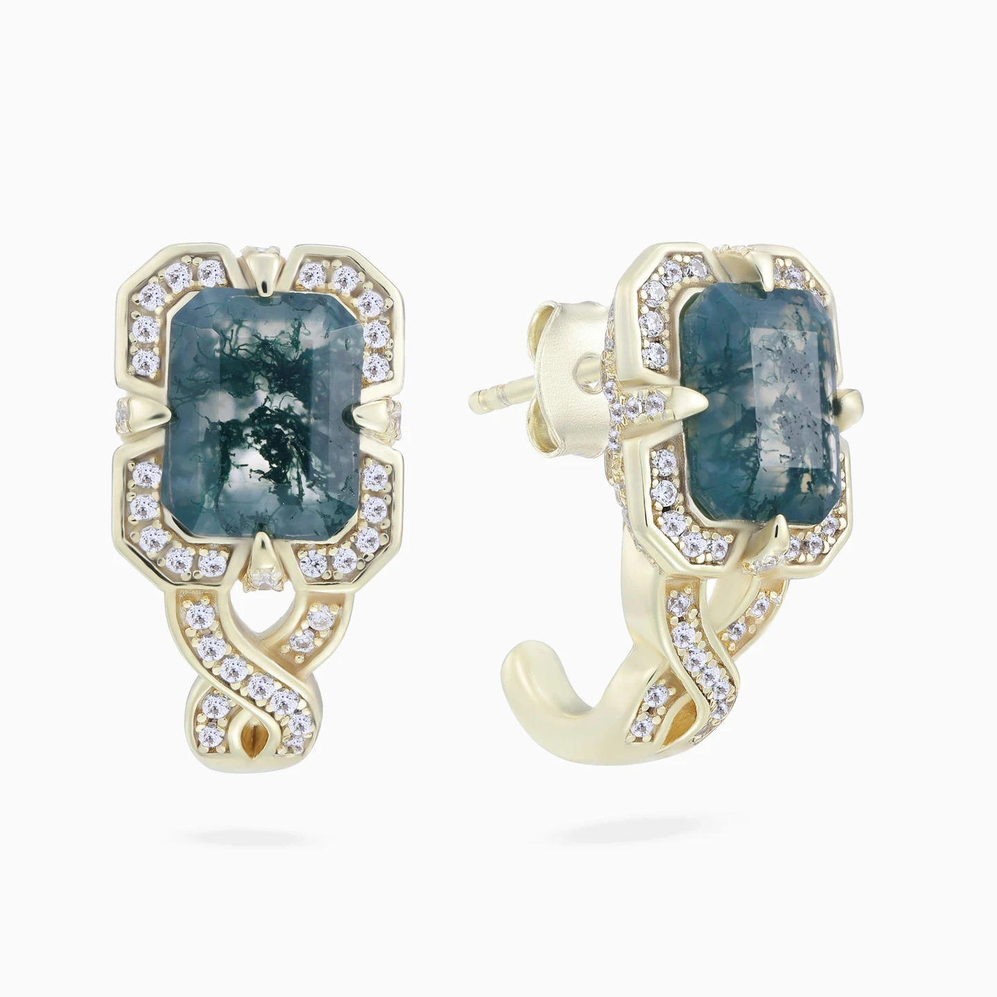 Curves & Rectangular Cloudy Grey Stone Stud Earrings in Yellow Gold Plating Curves & Rectangular Cloudy Grey Stone Stud Earrings in Yellow Gold Plating