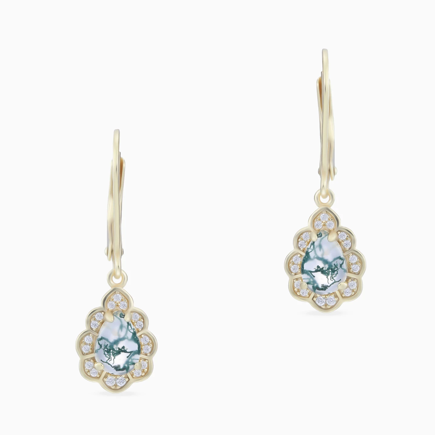 Scalloped Teardrop Cloudy Grey Stone Drop Earrings in Yellow Gold Plating - 3 Scalloped Teardrop Cloudy Grey Stone Drop Earrings in Yellow Gold Plating - 3