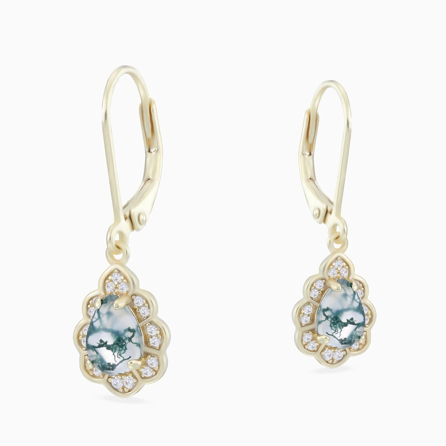 Scalloped Teardrop Cloudy Grey Stone Drop Earrings in Yellow Gold Plating - 4 Scalloped Teardrop Cloudy Grey Stone Drop Earrings in Yellow Gold Plating - 4