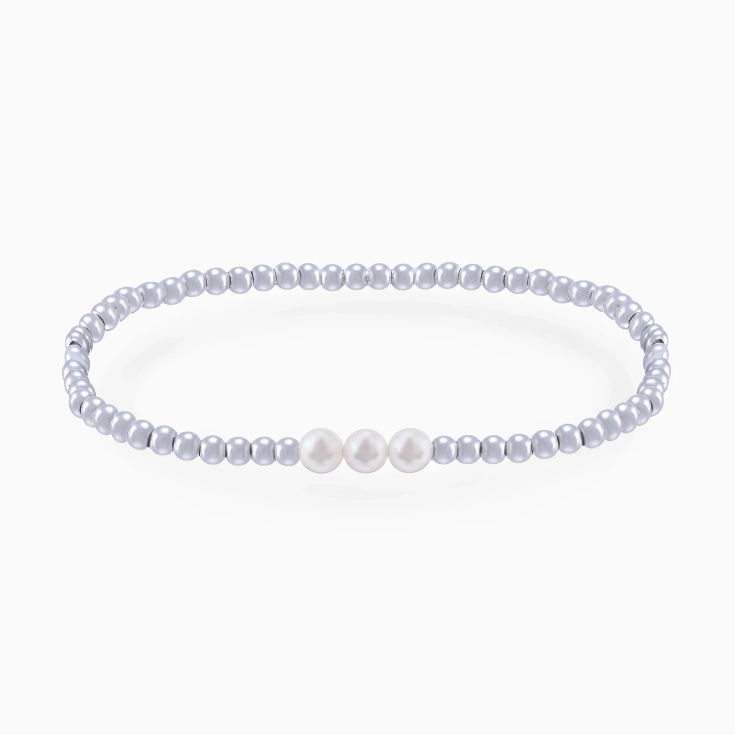Round Pearls Beaded Bracelet in Sterling Silver Round Pearls Beaded Bracelet in Sterling Silver