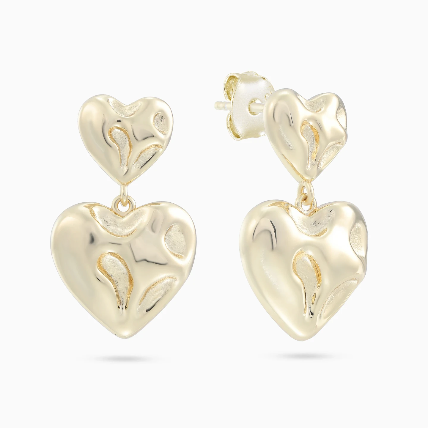 Two Hearts Drop Earrings in Yellow Gold Plating Two Hearts Drop Earrings in Yellow Gold Plating