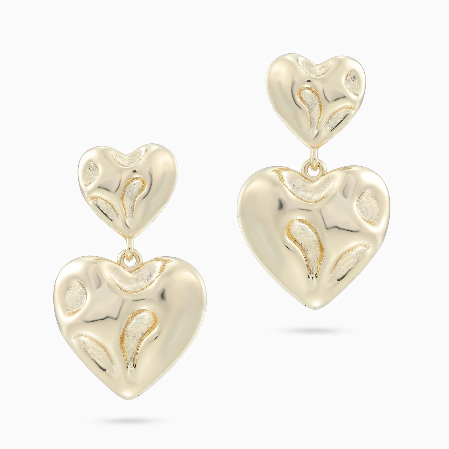 Two Hearts Drop Earrings in Yellow Gold Plating - 3 Two Hearts Drop Earrings in Yellow Gold Plating - 3