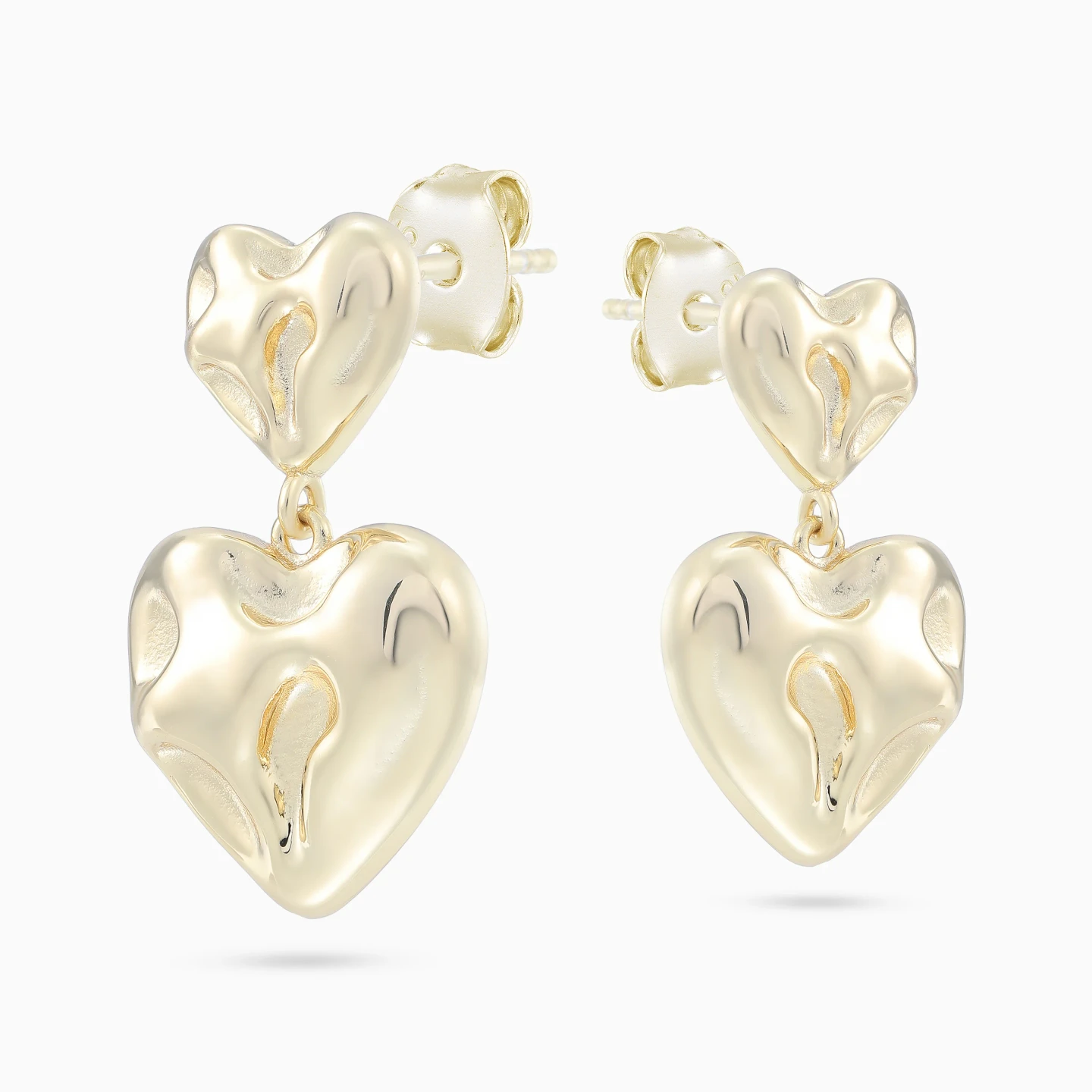 Two Hearts Drop Earrings in Yellow Gold Plating - 4 Two Hearts Drop Earrings in Yellow Gold Plating - 4