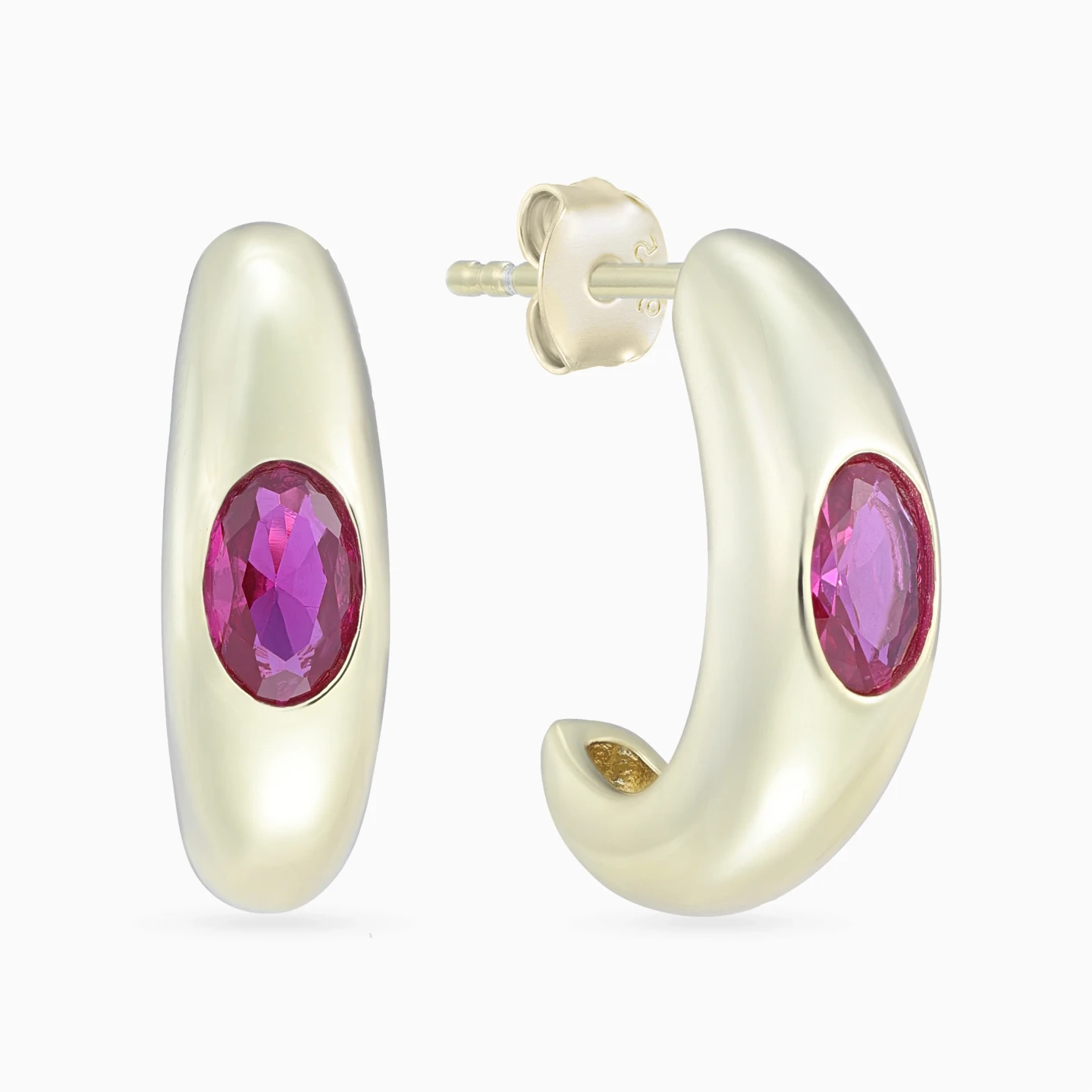 Chunky Curve Pink Stones Stud Earrings in Yellow Gold Plating Chunky Curve Pink Stones Stud Earrings in Yellow Gold Plating