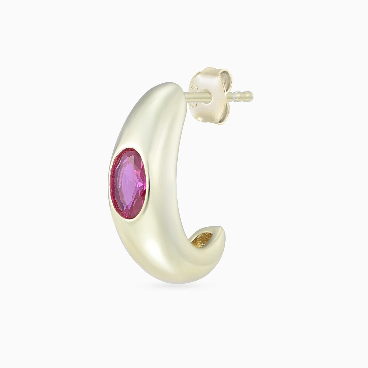 Chunky Curve Pink Stones Stud Earrings in Yellow Gold Plating - 4 Chunky Curve Pink Stones Stud Earrings in Yellow Gold Plating - 4
