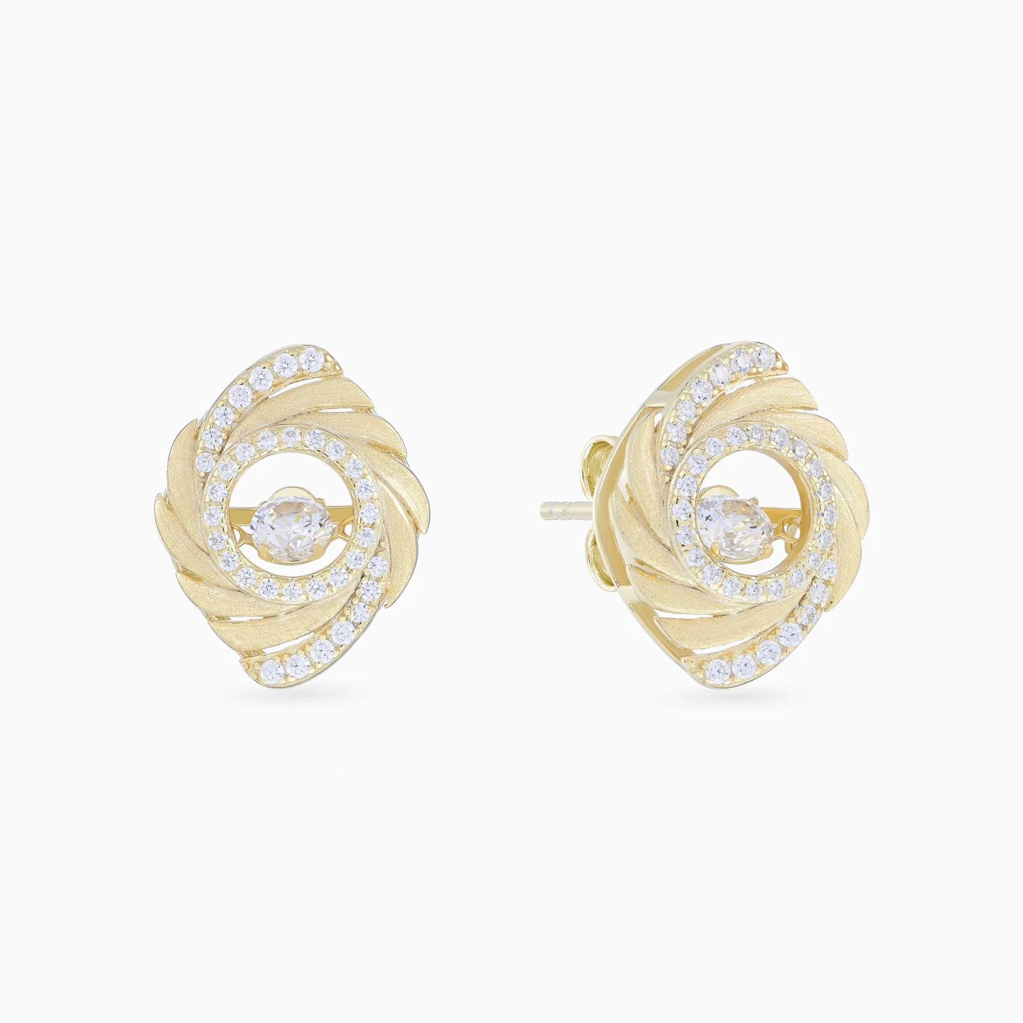 Swirling Layered Curves Cubic Zirconia Stud Earrings in Yellow Gold Plating Swirling Layered Curves Cubic Zirconia Stud Earrings in Yellow Gold Plating