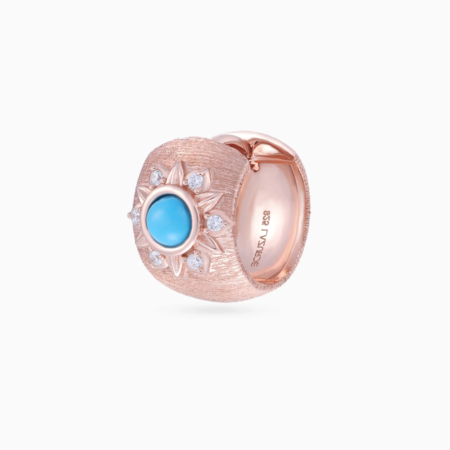 Round Sunburst Blue Stone Stud Earrings in Rose Gold Plating - 4 Round Sunburst Blue Stone Stud Earrings in Rose Gold Plating - 4