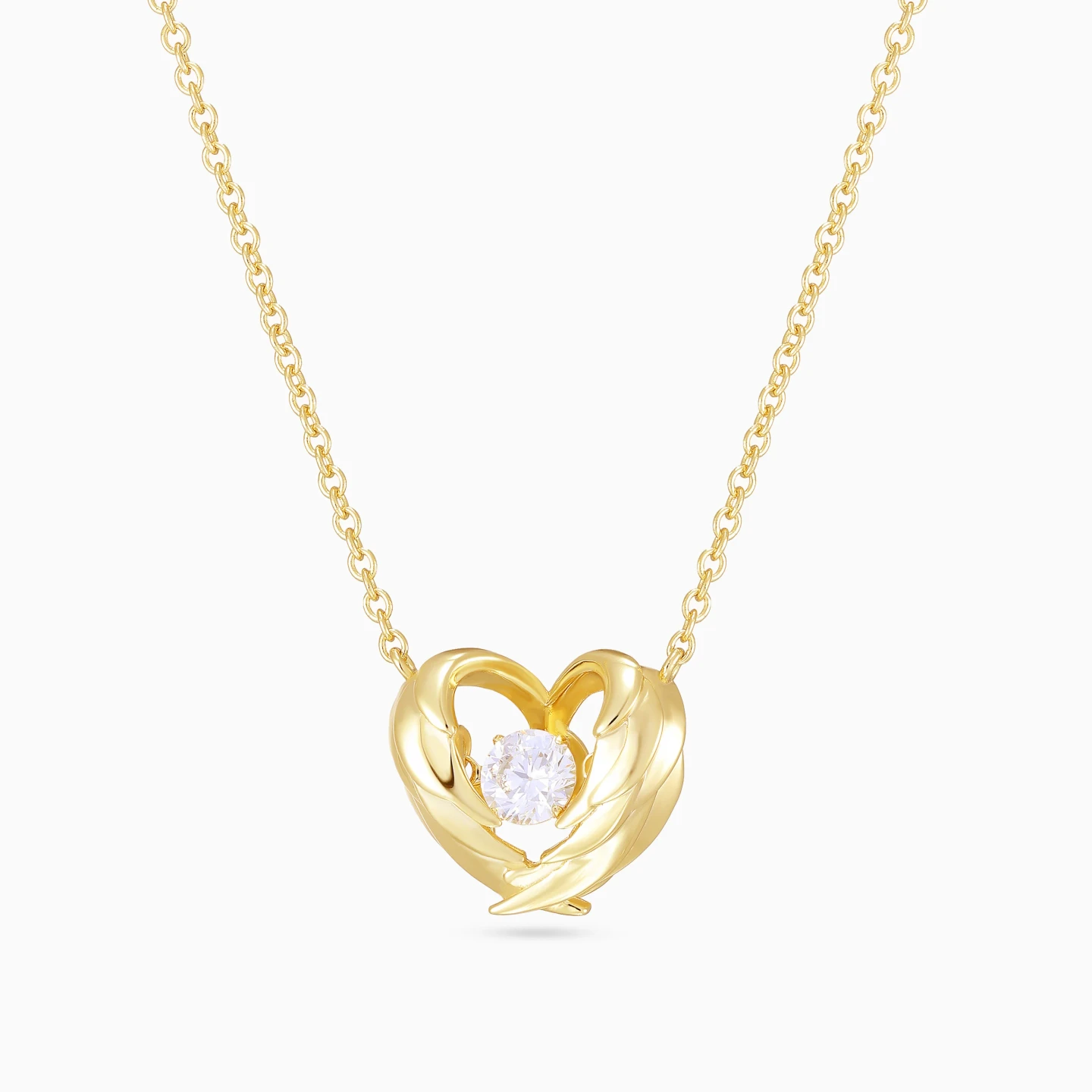 Heart Wings Colored Stone Gold Plated Necklace - 2 Heart Wings Colored Stone Gold Plated Necklace - 2