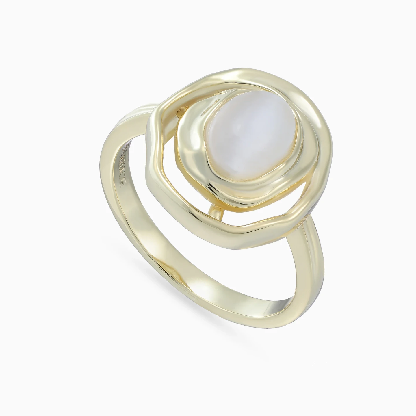 Spiral & Oval Pearl Ring in Yellow Gold Plating - 3 Spiral & Oval Pearl Ring in Yellow Gold Plating - 3