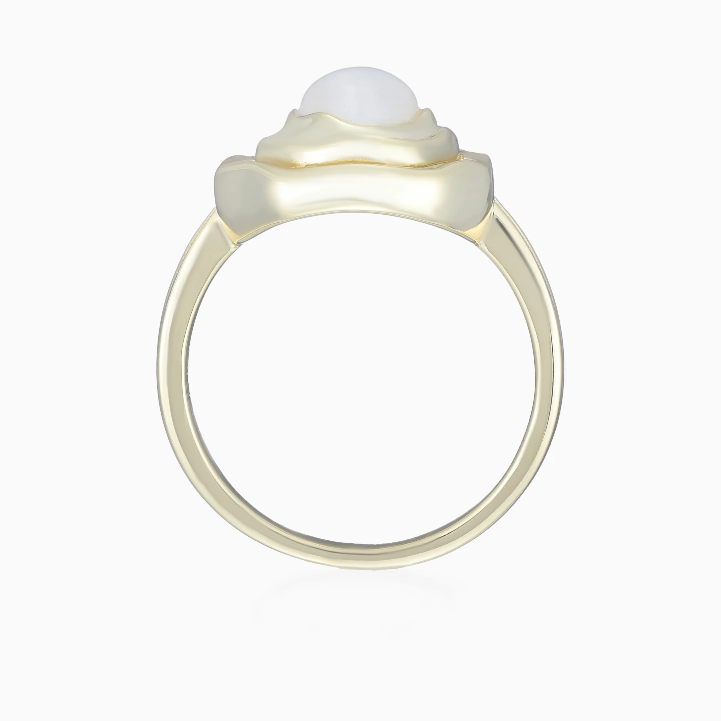 Spiral & Oval Pearl Ring in Yellow Gold Plating - 4 Spiral & Oval Pearl Ring in Yellow Gold Plating - 4
