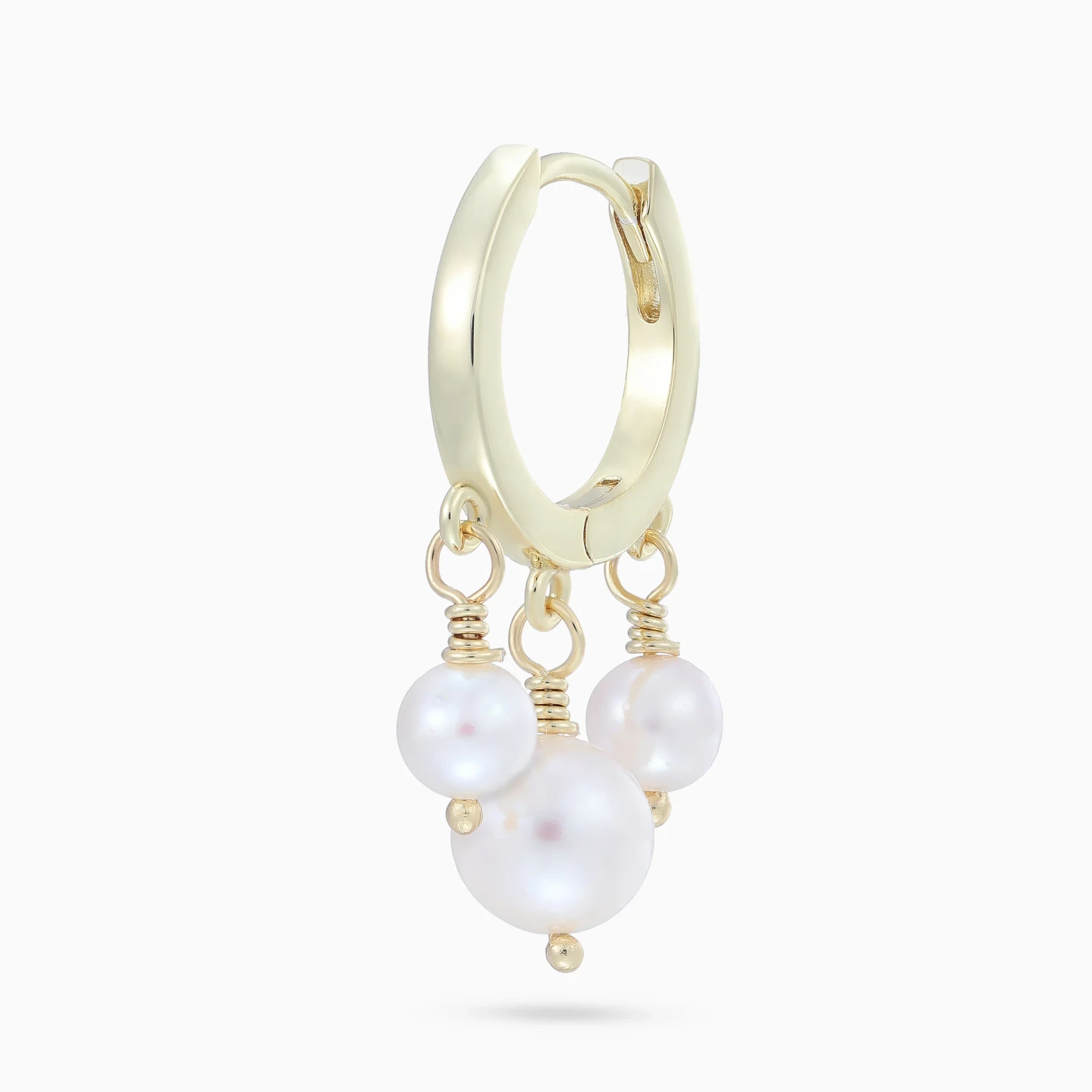 Dangling Graduating Pearls Huggie Earrings in Yellow Gold Plating - 4 Dangling Graduating Pearls Huggie Earrings in Yellow Gold Plating - 4