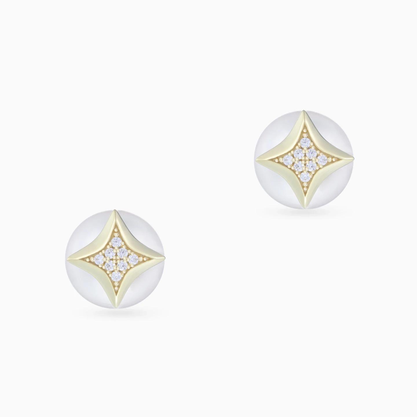 Four Point Stars Pearls Stud Earrings in Yellow Gold Plating - 3 Four Point Stars Pearls Stud Earrings in Yellow Gold Plating - 3