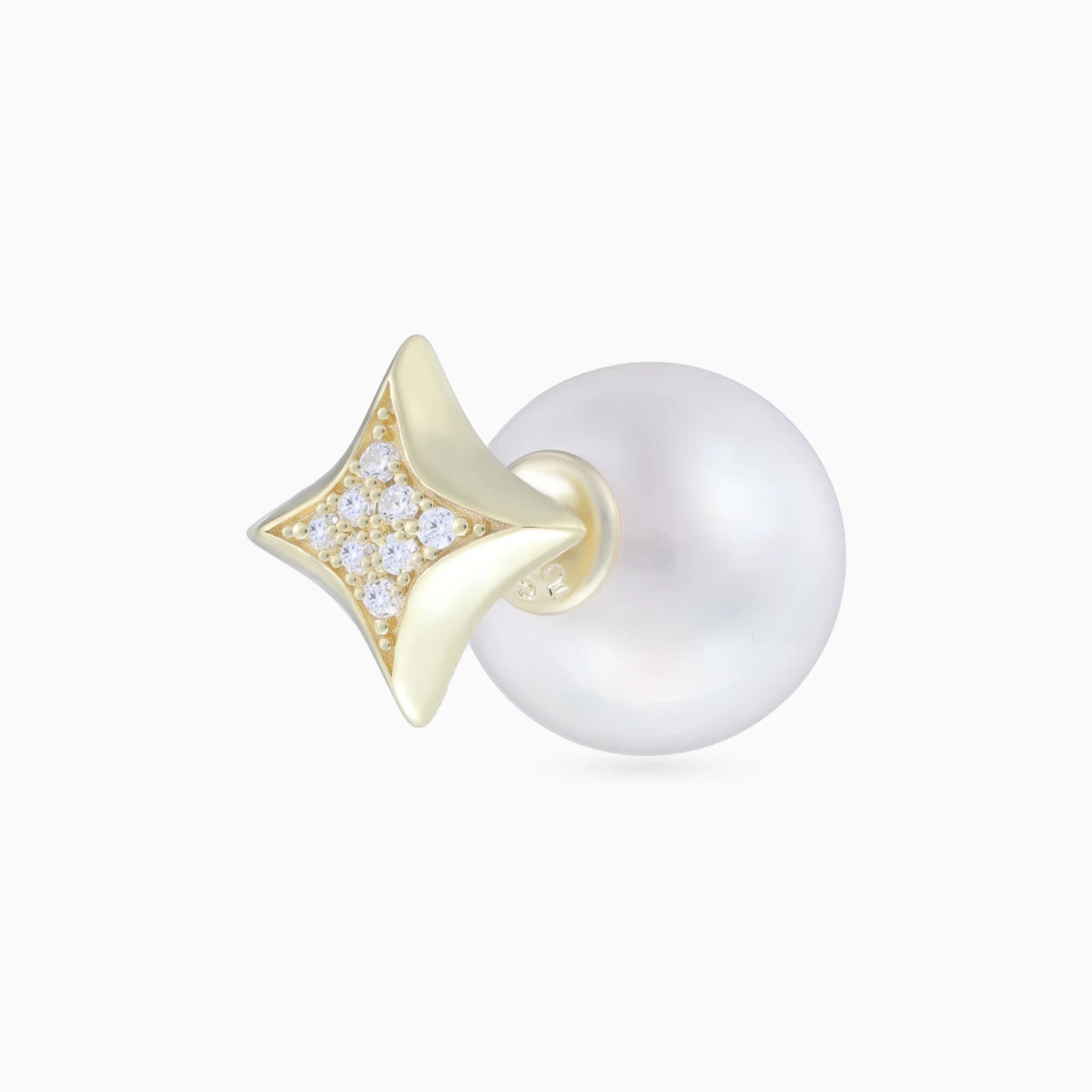 Four Point Stars Pearls Stud Earrings in Yellow Gold Plating - 4 Four Point Stars Pearls Stud Earrings in Yellow Gold Plating - 4