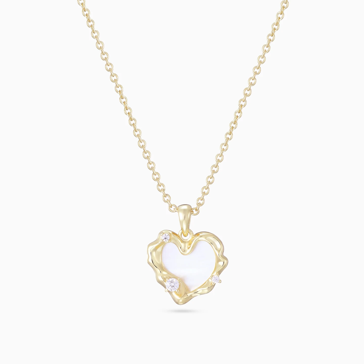 Heart Mother of Pearl & Colored Stones Gold Plated Necklace Heart Mother of Pearl & Colored Stones Gold Plated Necklace