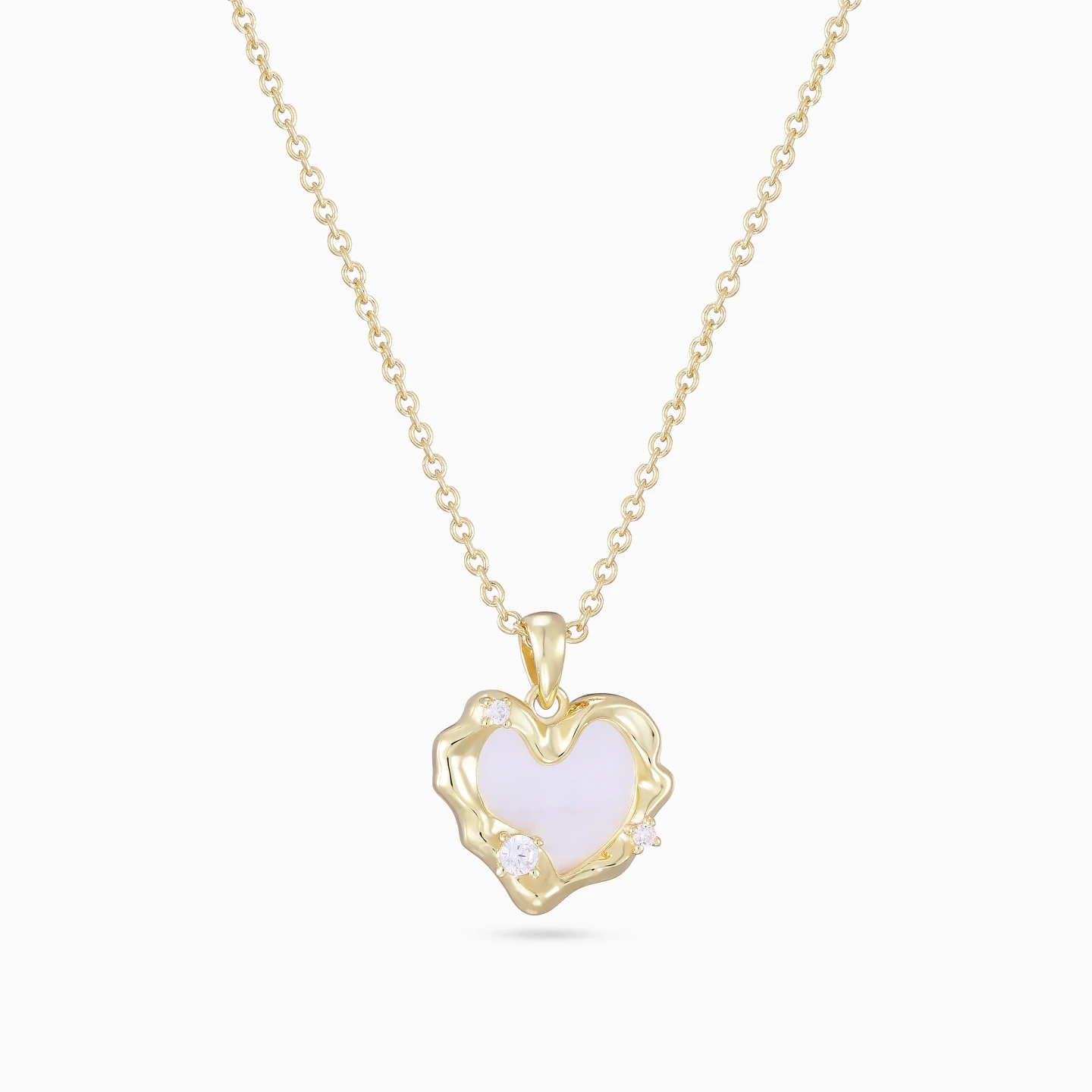 Heart Mother of Pearl & Colored Stones Gold Plated Necklace - 2 Heart Mother of Pearl & Colored Stones Gold Plated Necklace - 2