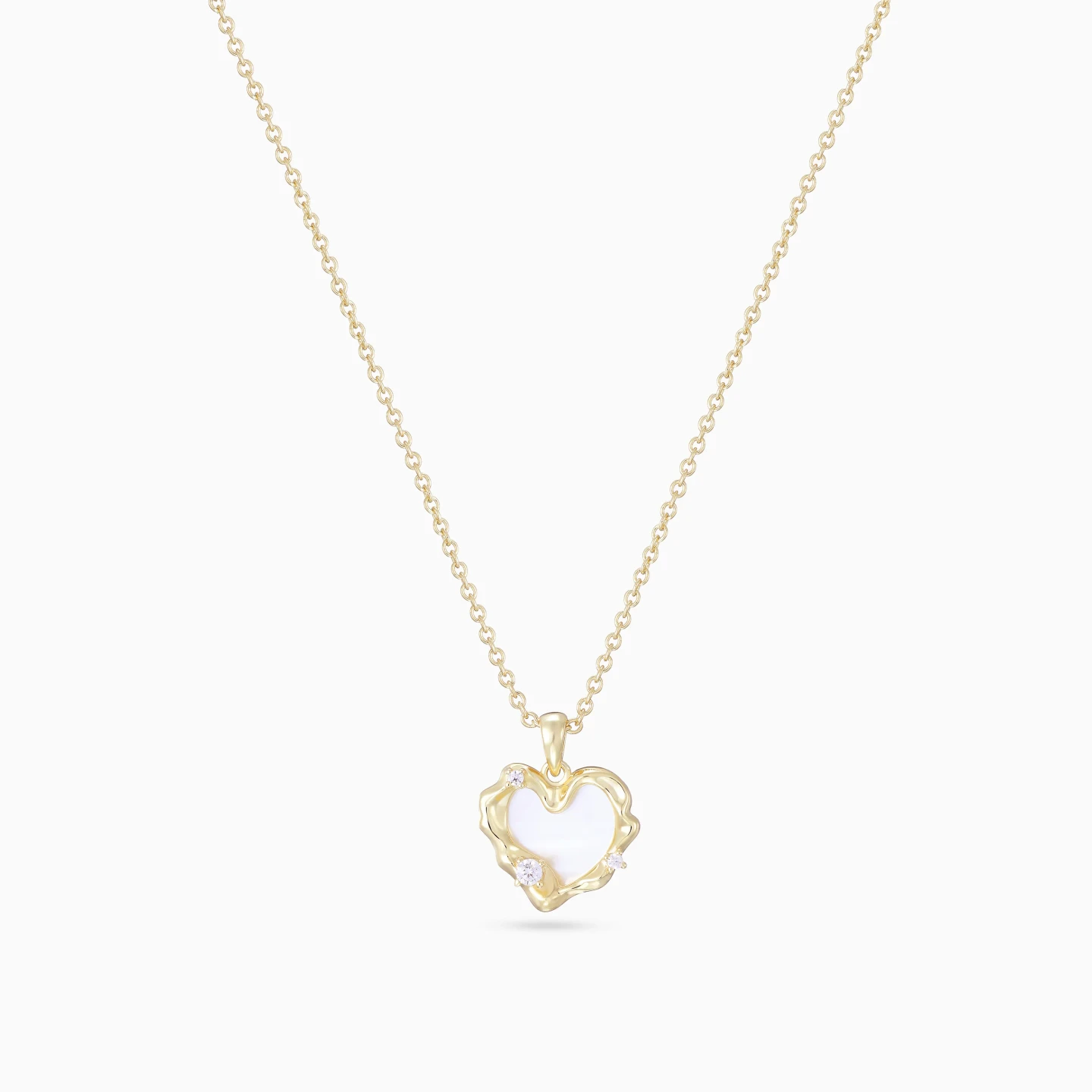 Heart Mother of Pearl & Colored Stones Gold Plated Necklace - 3 Heart Mother of Pearl & Colored Stones Gold Plated Necklace - 3