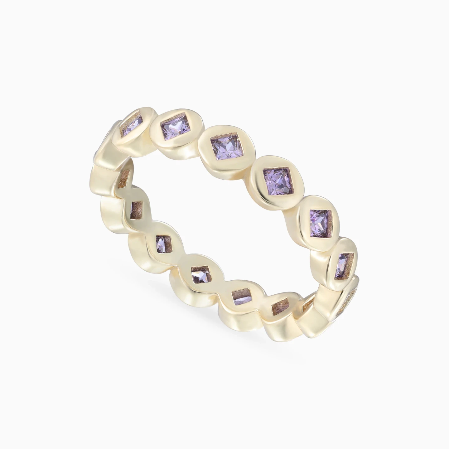 Round Purple Stones Ring in Yellow Gold Plating - 3 Round Purple Stones Ring in Yellow Gold Plating - 3