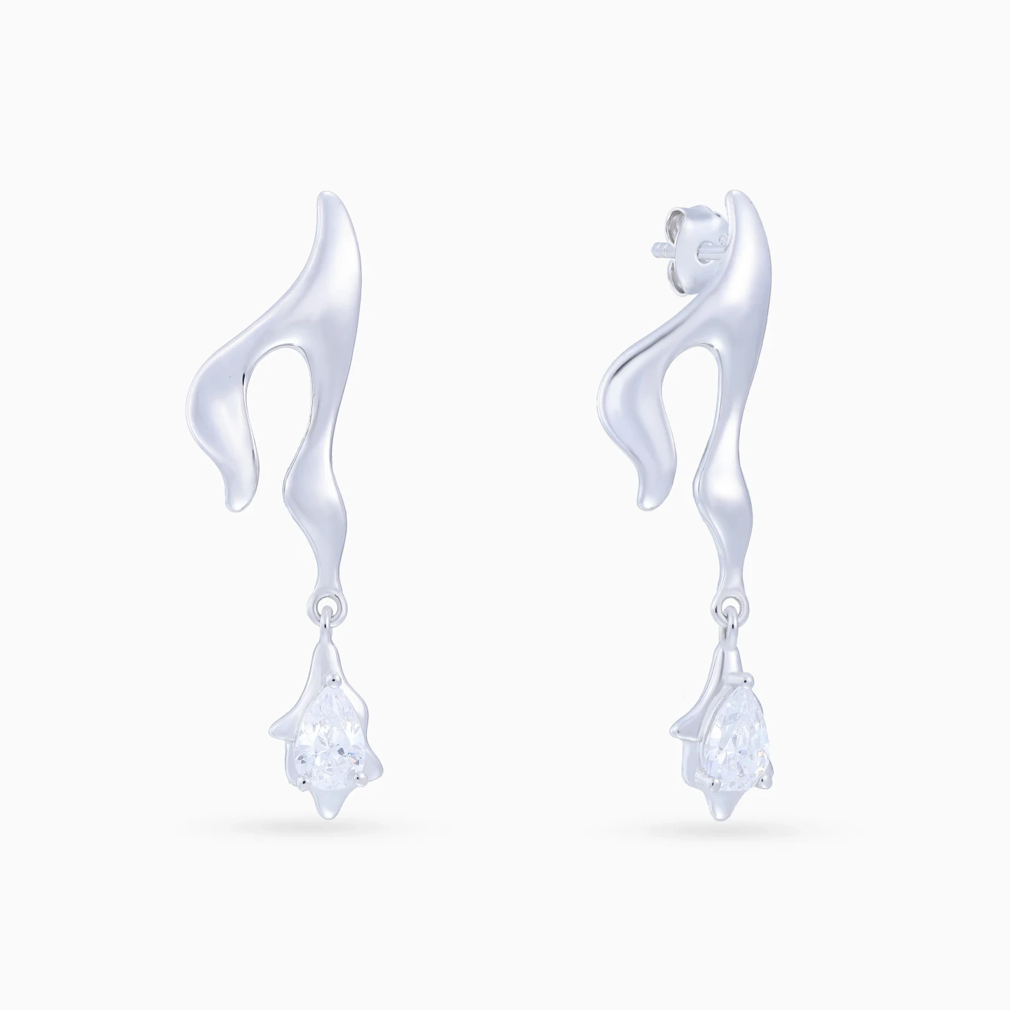 Fluid Lines & Teardrop Cubic Zirconia Drop Earrings in Sterling Silver Fluid Lines & Teardrop Cubic Zirconia Drop Earrings in Sterling Silver