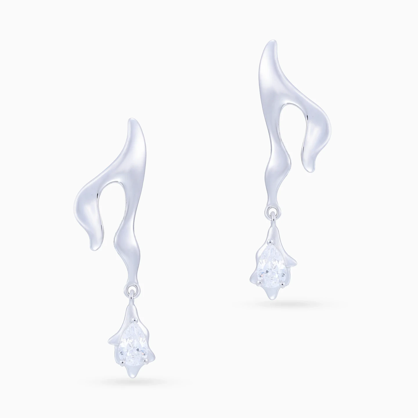 Fluid Lines & Teardrop Cubic Zirconia Drop Earrings in Sterling Silver - 3 Fluid Lines & Teardrop Cubic Zirconia Drop Earrings in Sterling Silver - 3