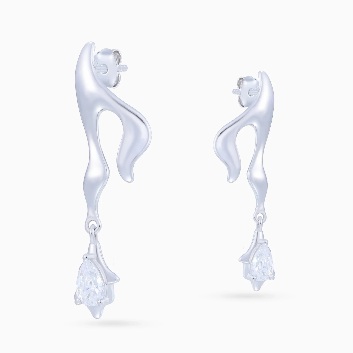 Fluid Lines & Teardrop Cubic Zirconia Drop Earrings in Sterling Silver - 4 Fluid Lines & Teardrop Cubic Zirconia Drop Earrings in Sterling Silver - 4