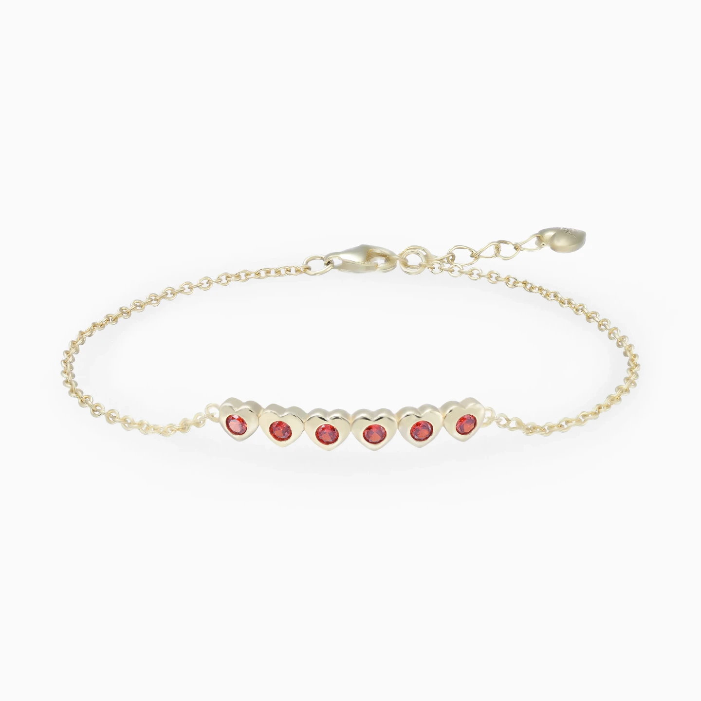 Heart Settings Red Stones Chain Bracelet in Yellow Gold Plating Heart Settings Red Stones Chain Bracelet in Yellow Gold Plating